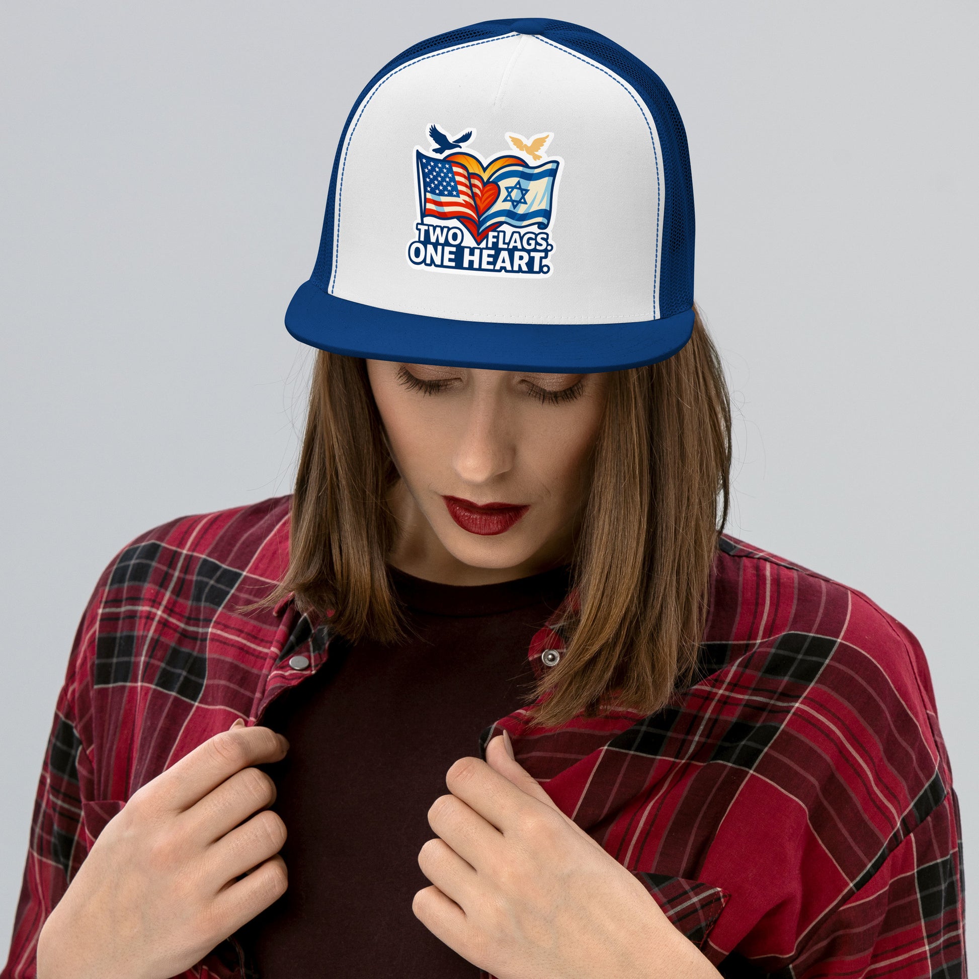 Two Flags. One Heart 5 Panel Trucker Cap - American Zionist