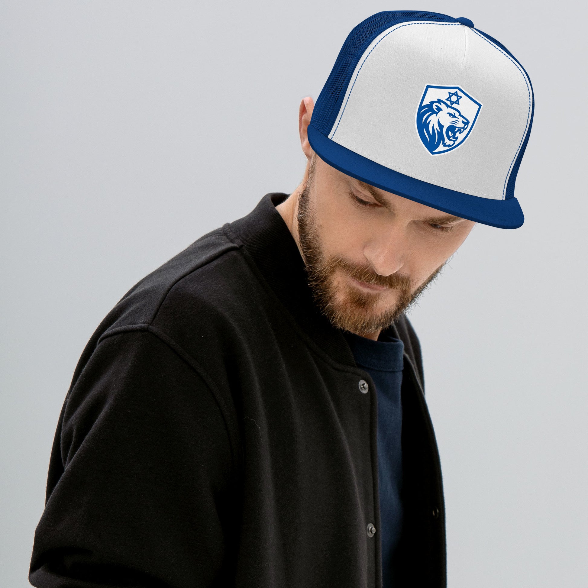 Lion Shield Of Israel 5 Panel Trucker Cap - American Zionist