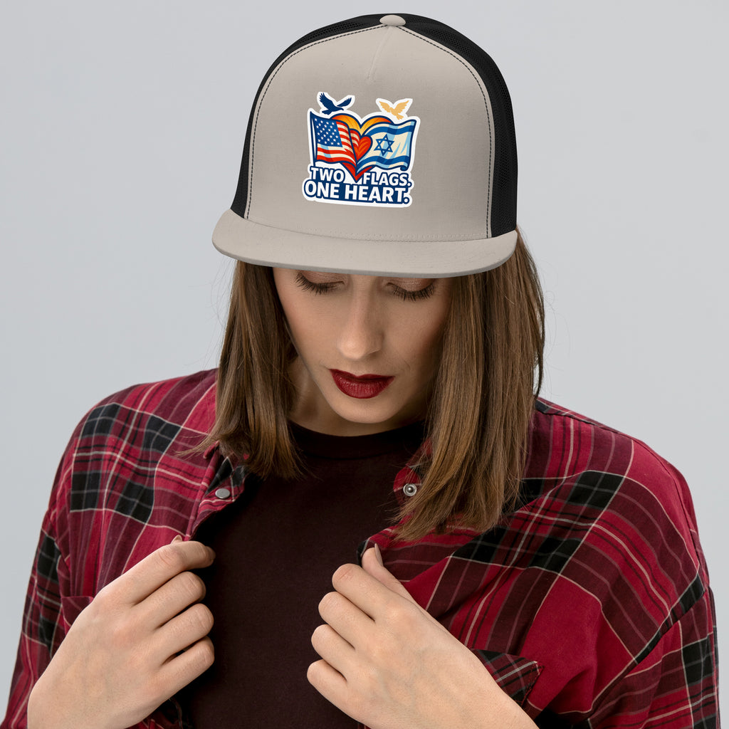 Two Flags. One Heart 5 Panel Trucker Cap - American Zionist
