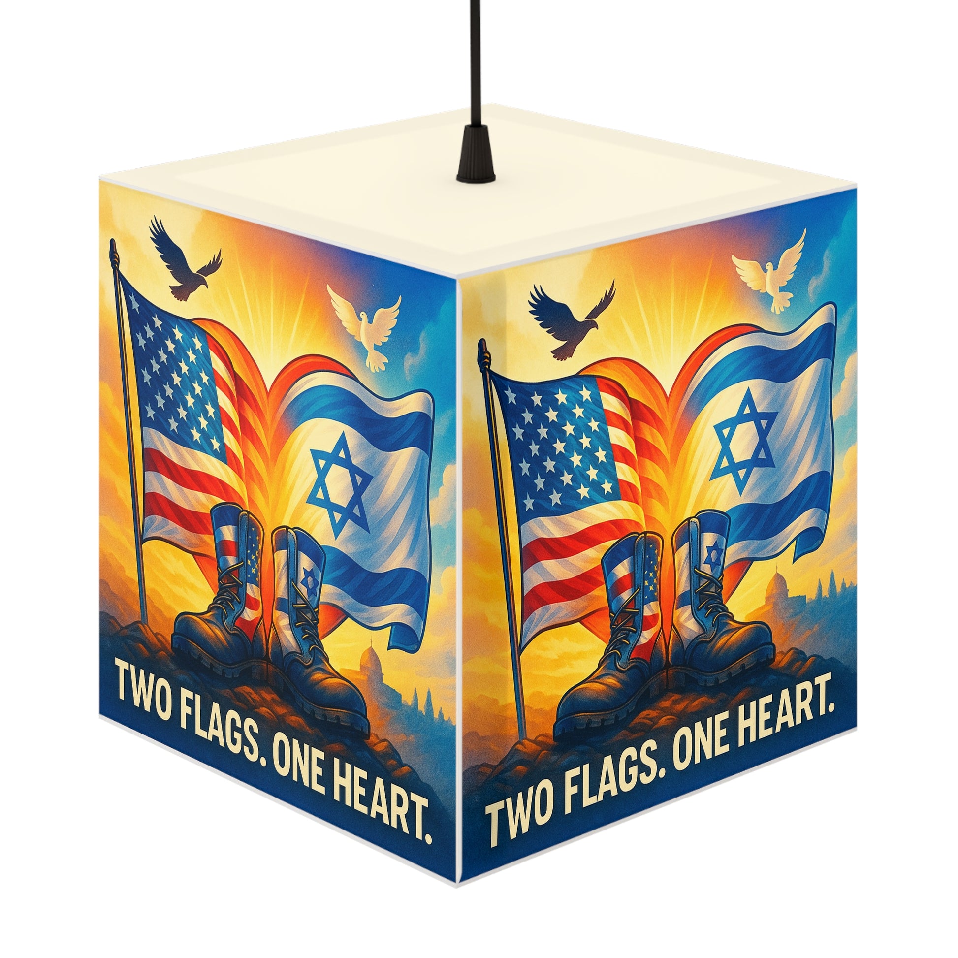Two Flags. One Heart Light Cube Lamp - American Zionist