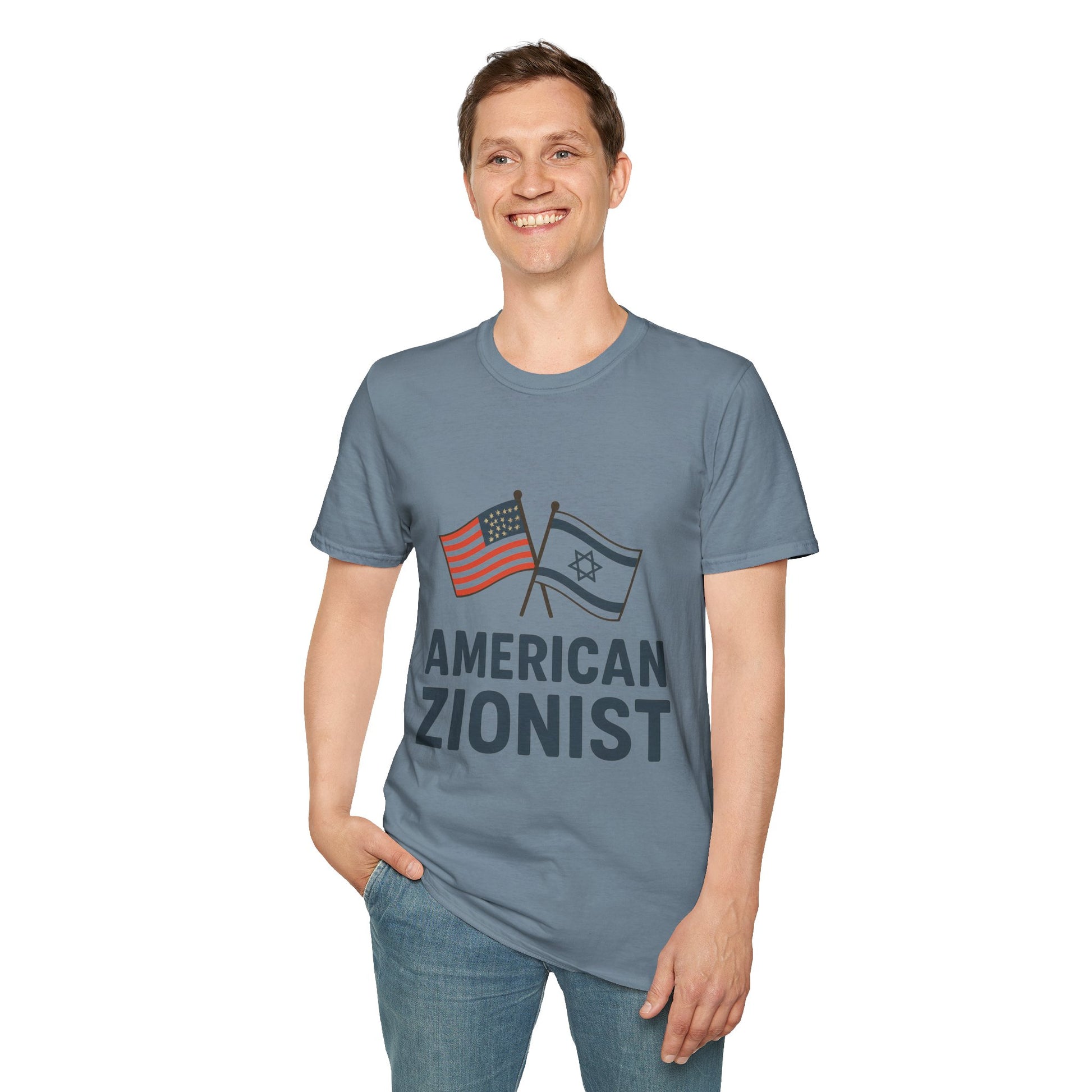American Zionist: Two Flags Unisex Softstyle T-Shirt - American Zionist