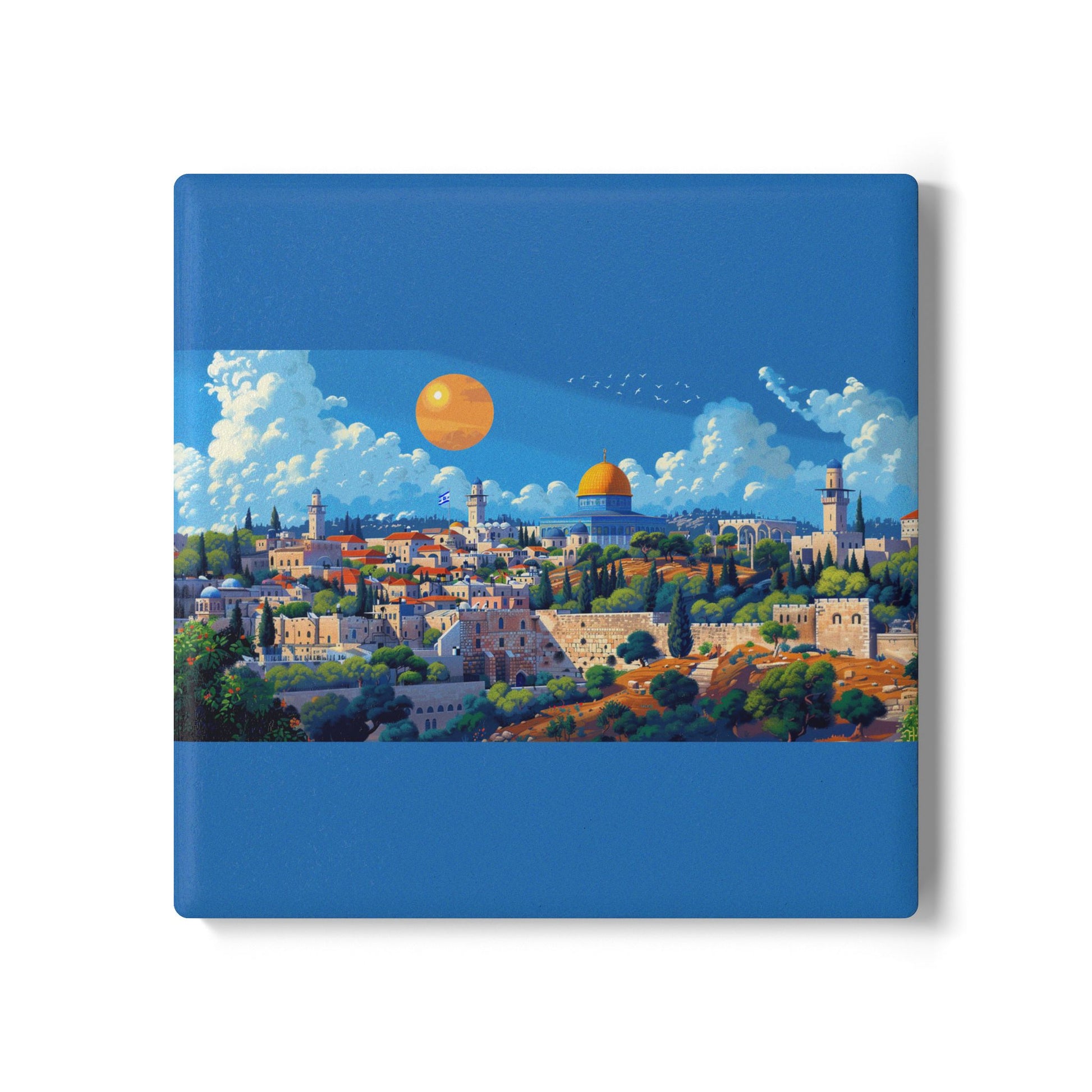 Jerusalem City Skyline Ceramic Coaster - American Zionist