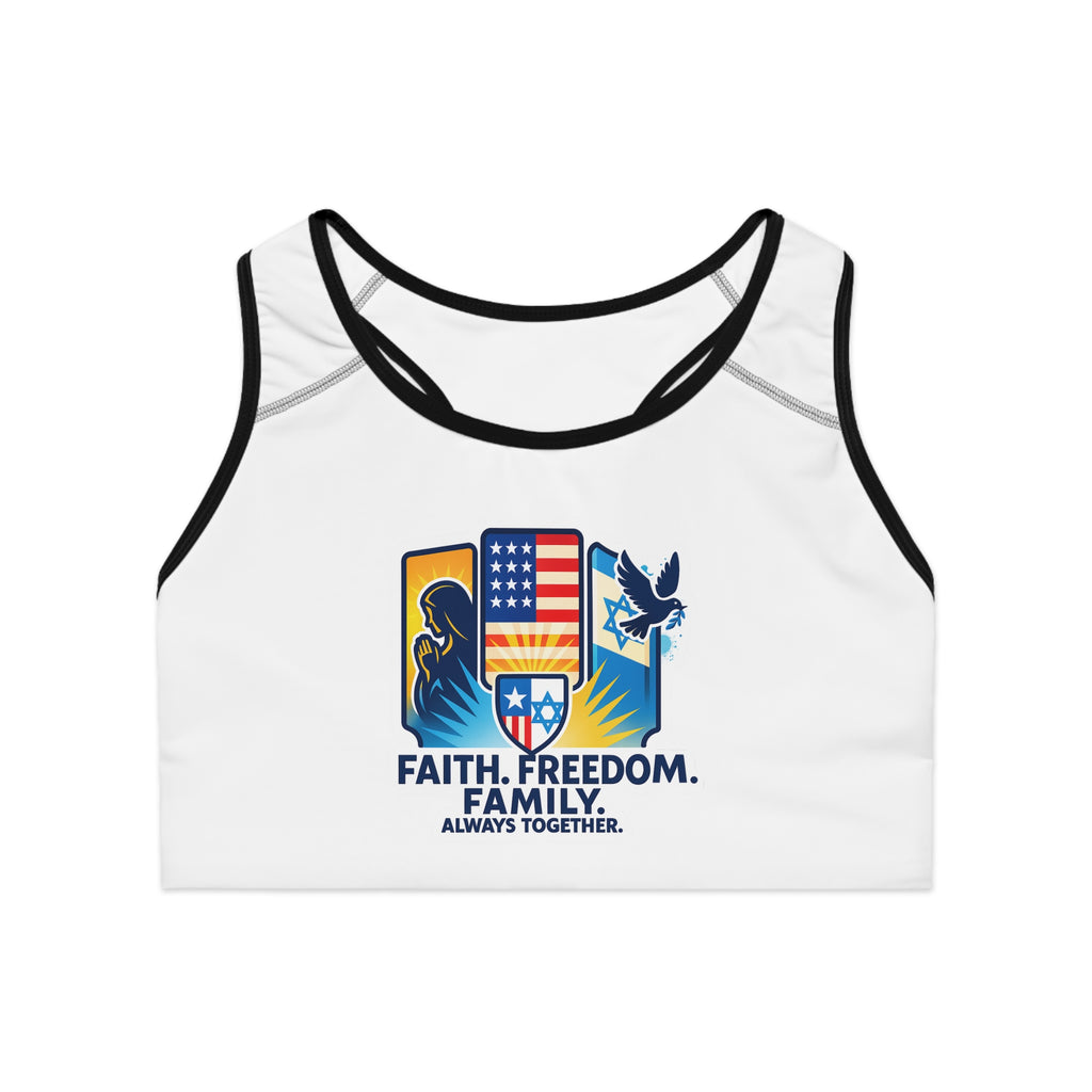 Faith Freedom Family Sports Bra (AOP) - American Zionist