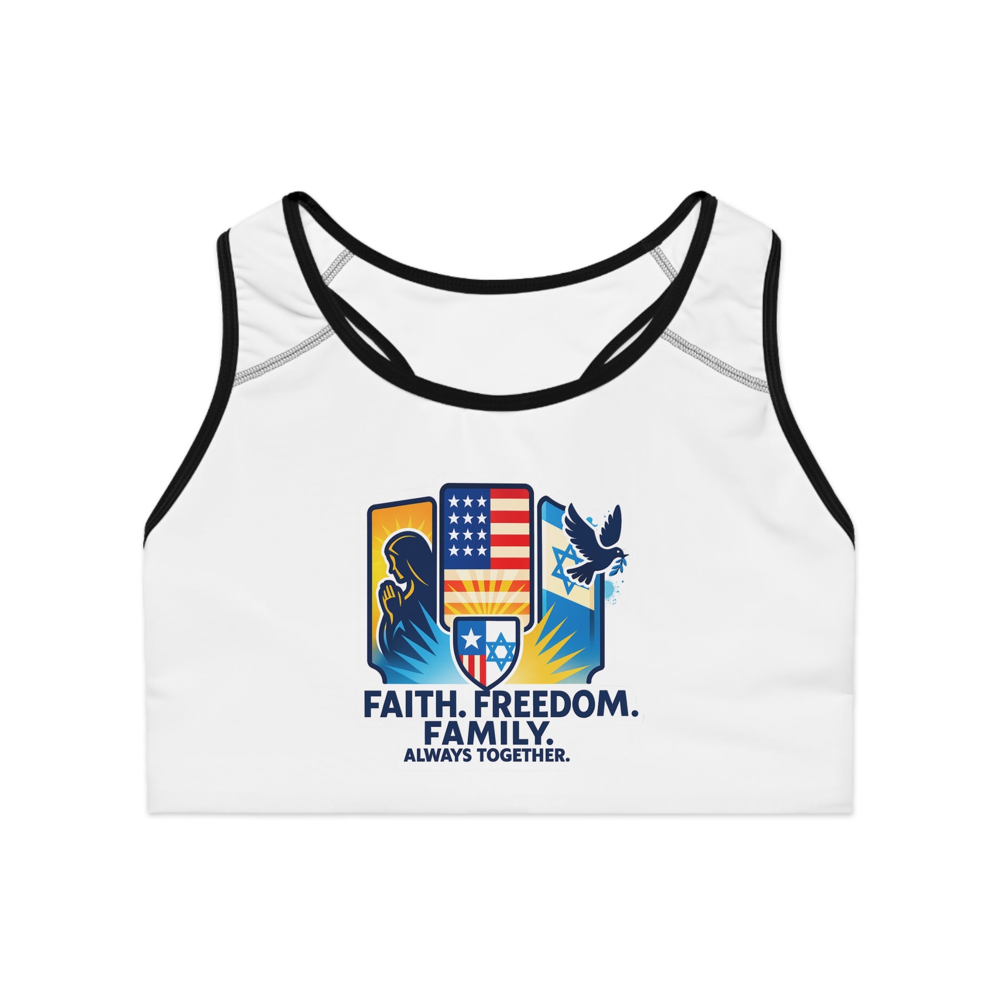 Faith Freedom Family Sports Bra (AOP) - American Zionist