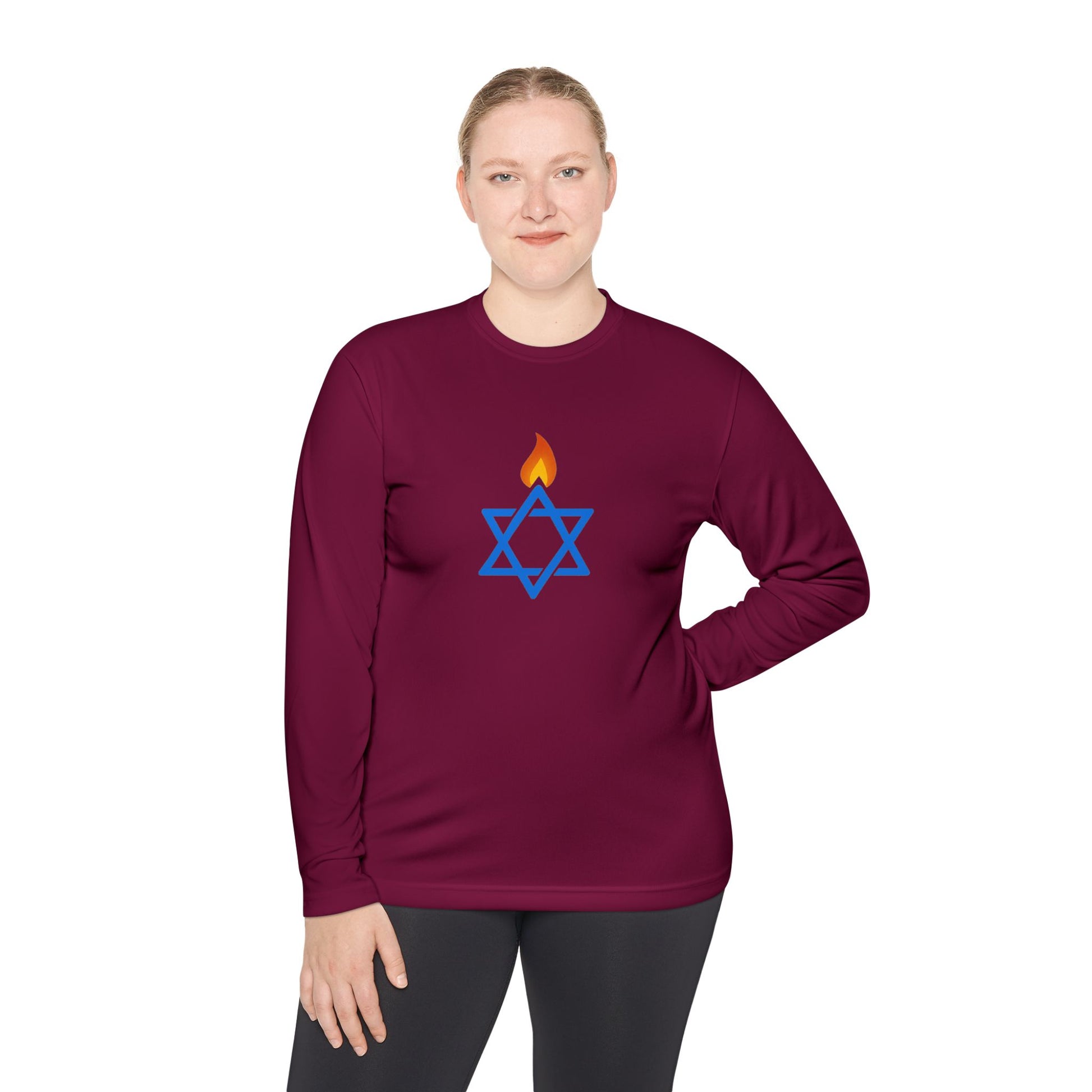 Fire Stars Of David Unisex Lightweight Long Sleeve Tee - American Zionist