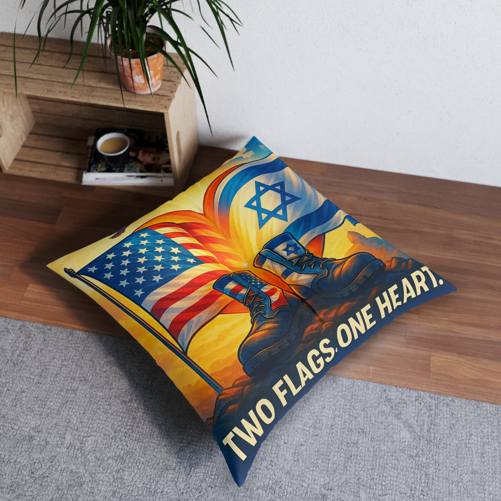 Two Flags One Heart Tufted Floor Pillow, Square - American Zionist