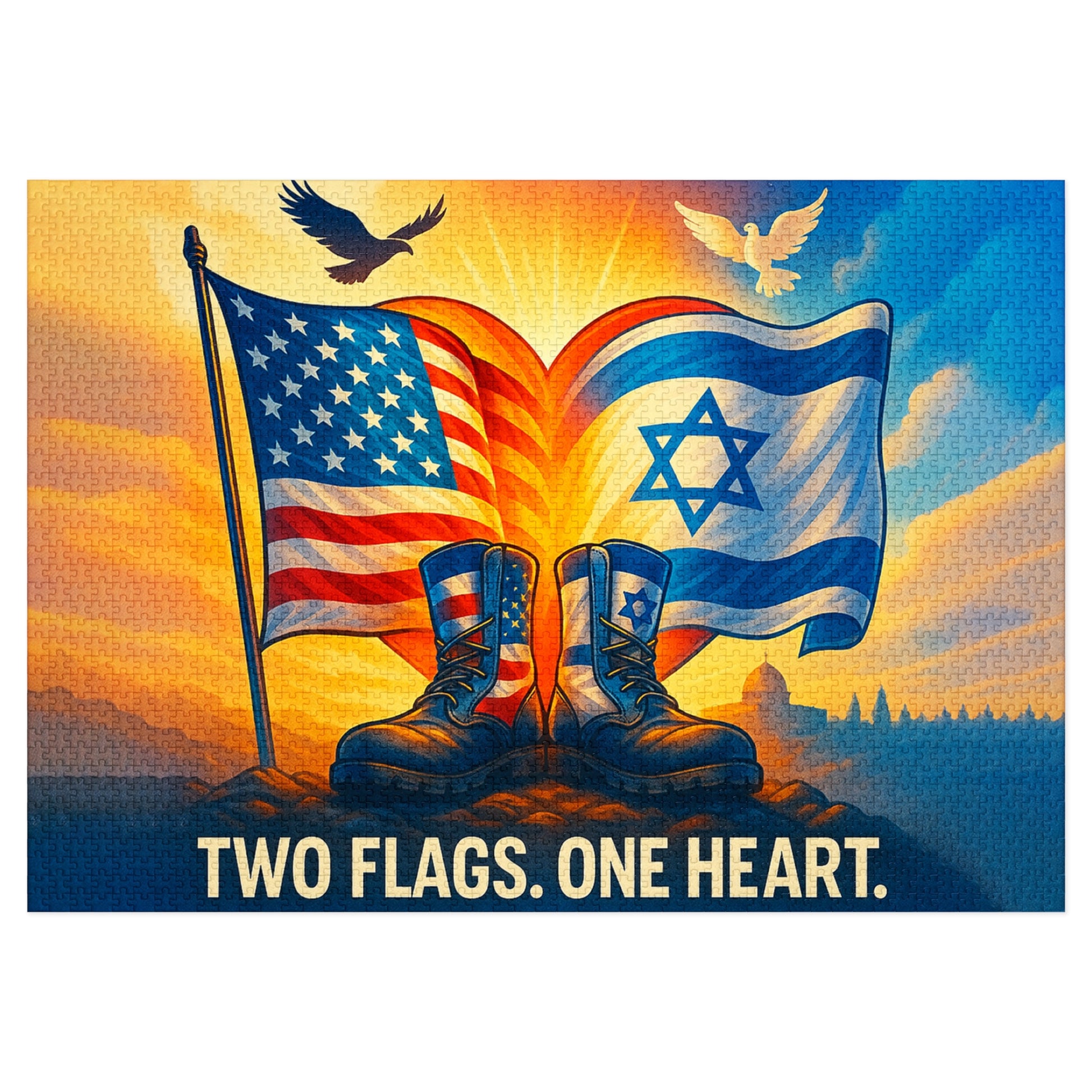 Two Flags One Heart Jigsaw Puzzle with Tin - American Zionist