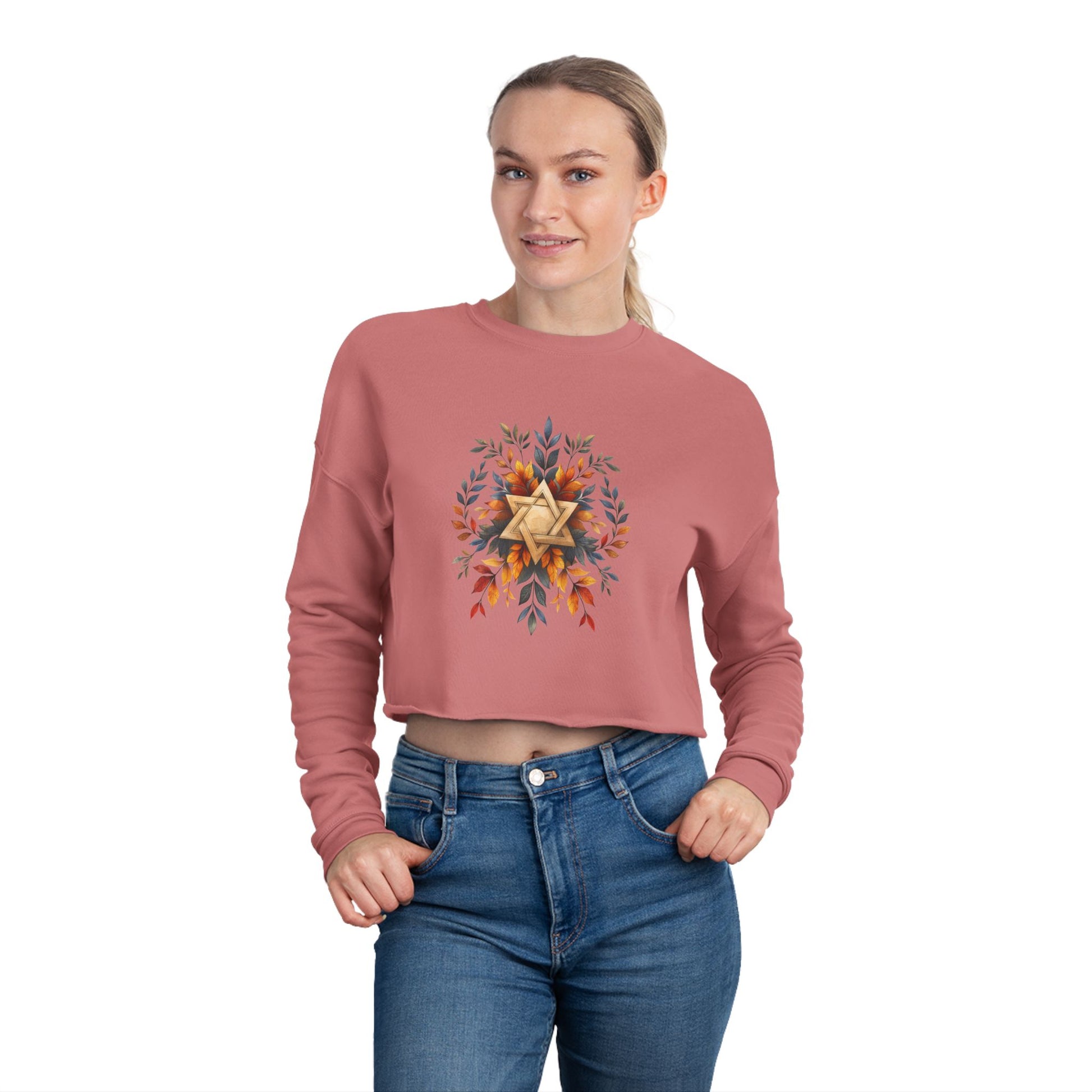 Star of David Wreath Transparent Women's Cropped Sweatshirt - American Zionist