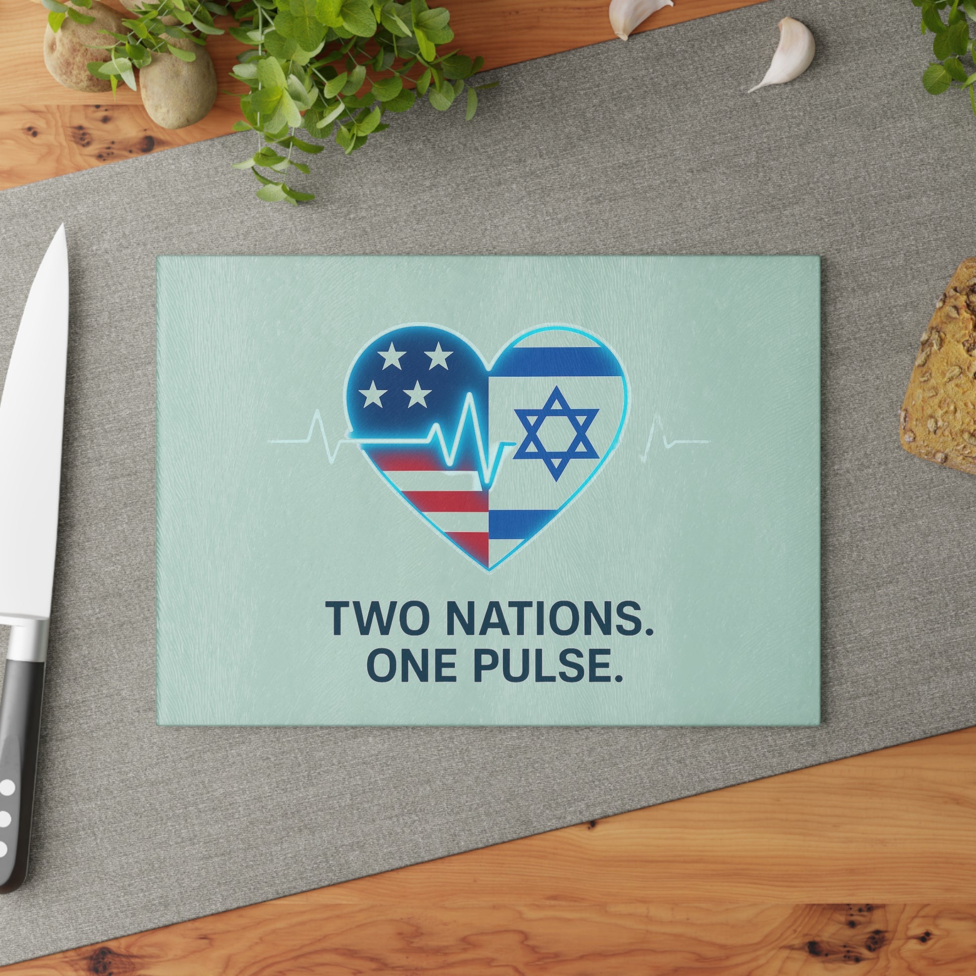 Two Nations. One Pulse Glass Cutting Board - American Zionist