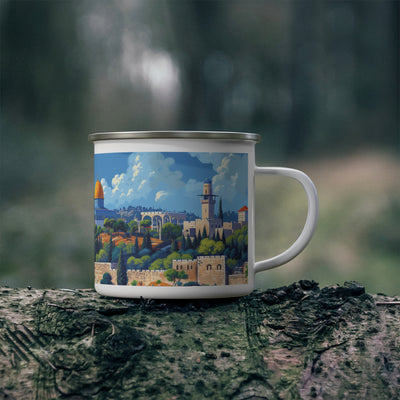 Jerusalem City Skyline Enamel Camping Mug - American Zionist