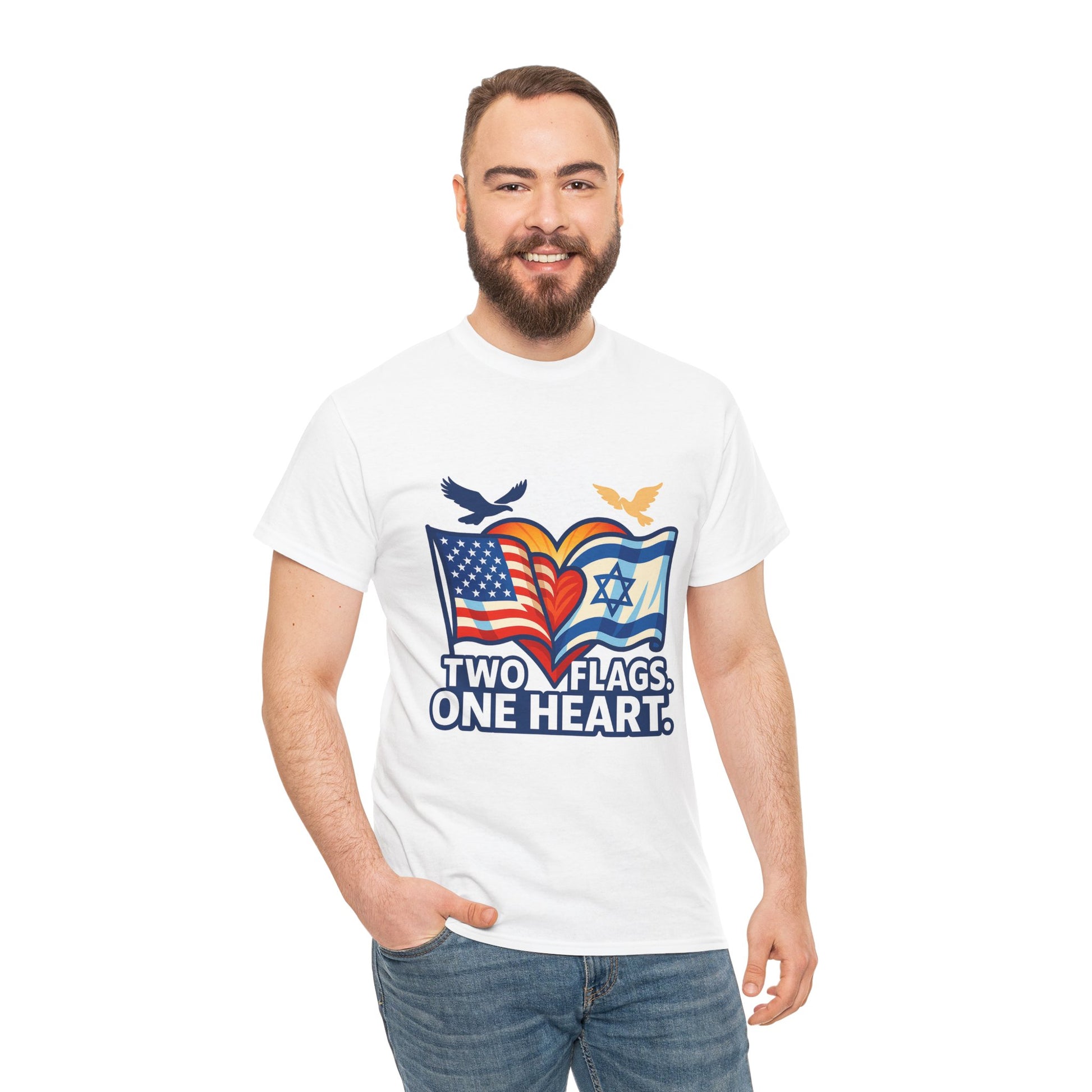 Two Flags One Heart Unisex Heavy Cotton Tee - American Zionist