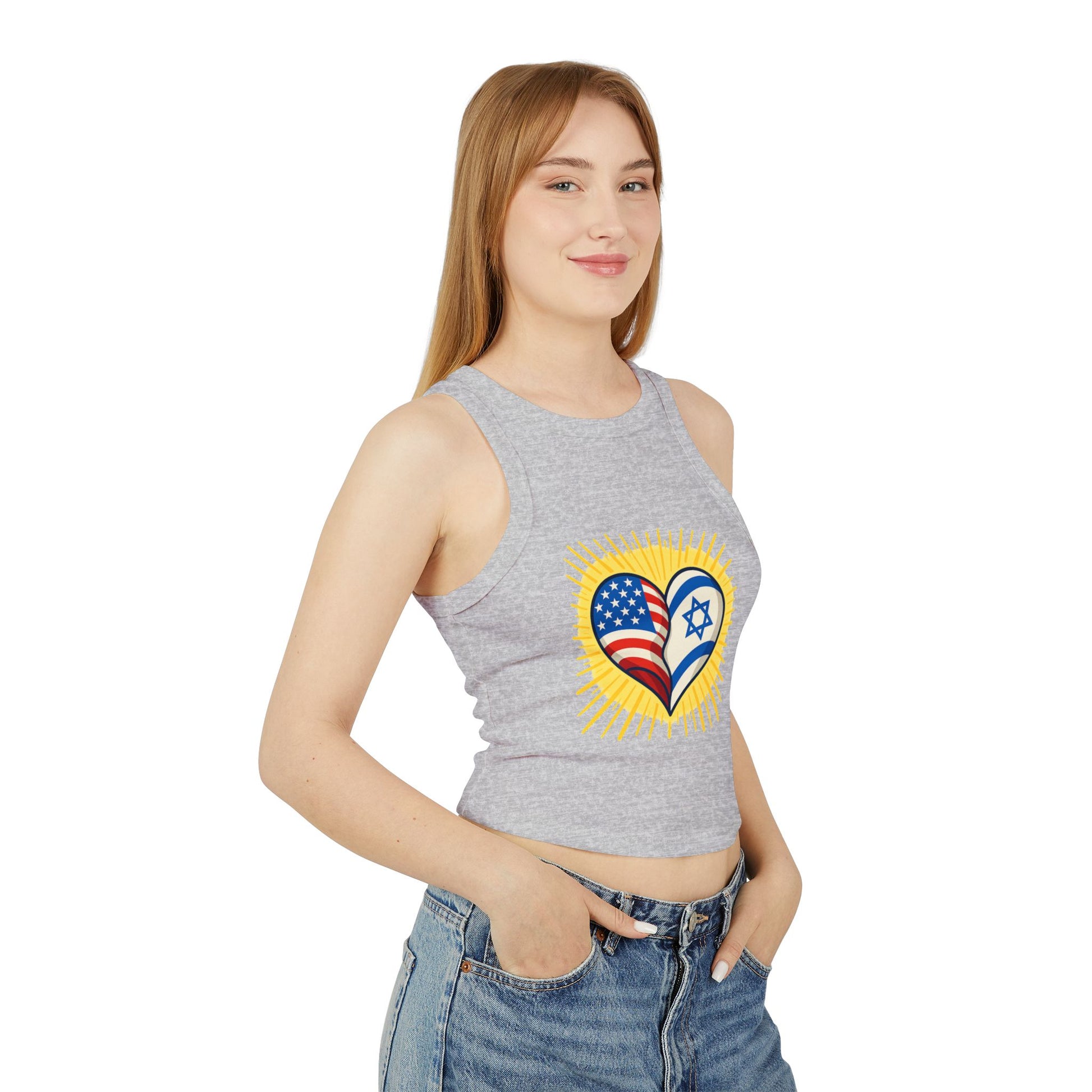 Heart of Two Nations Women's Micro Rib Racer Tank Top - American Zionist