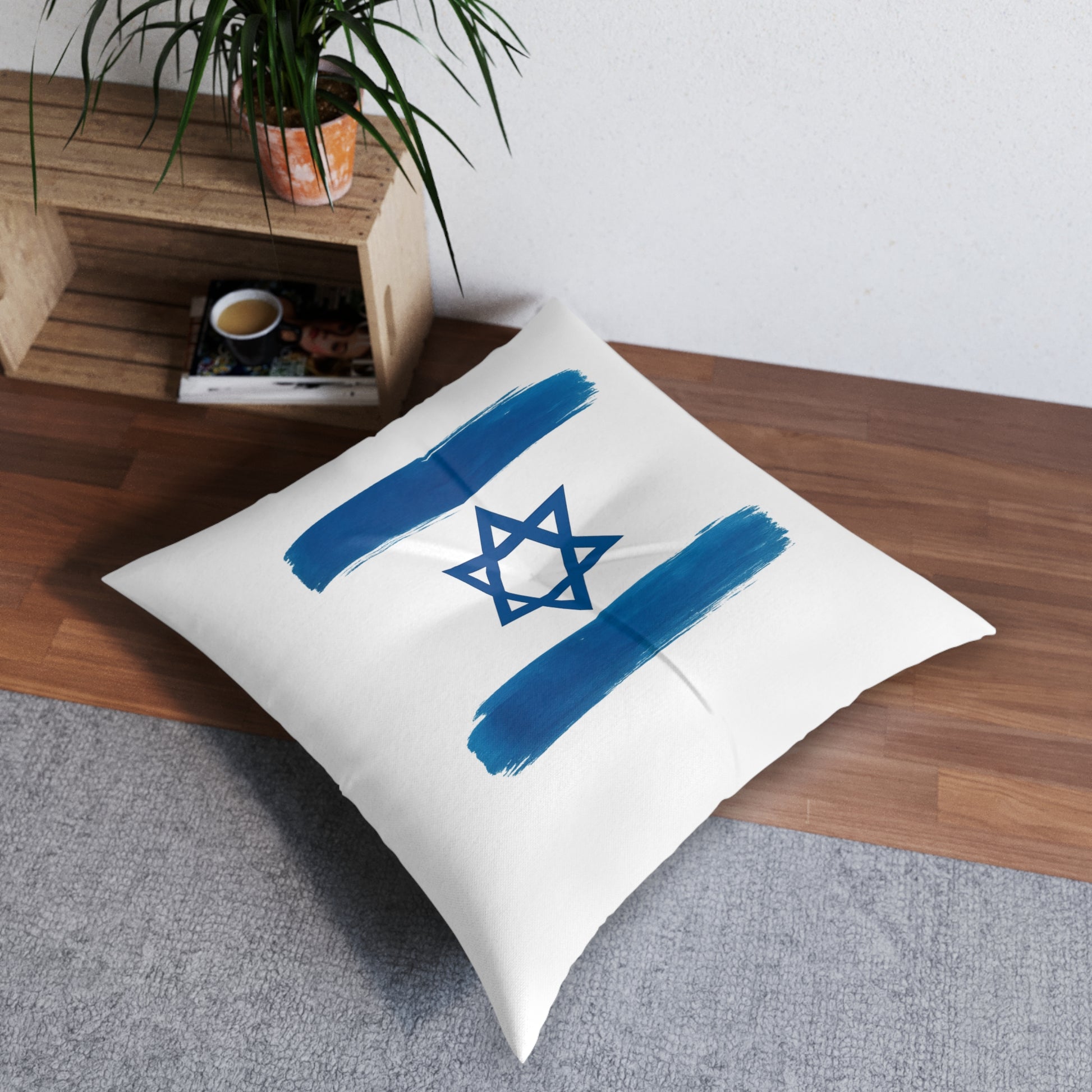 Blue Stars Of David Tufted Floor Pillow, Square - American Zionist