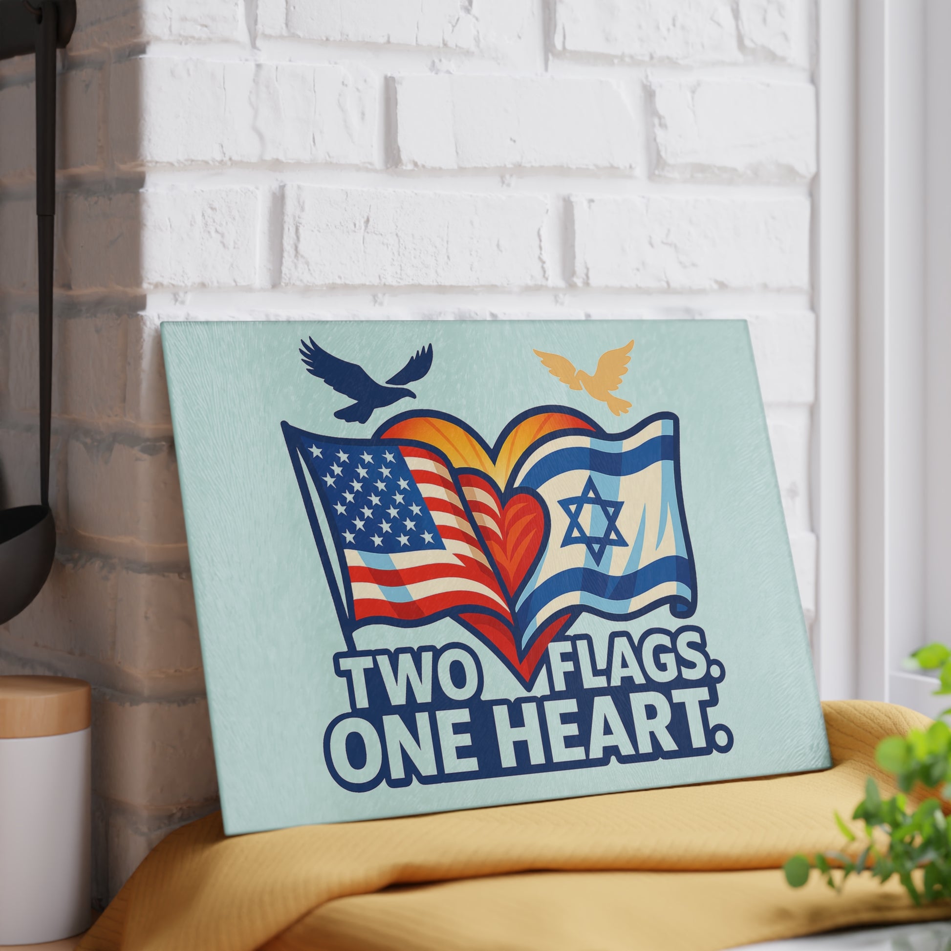 Two Flags. One Heart Glass Cutting Board - American Zionist