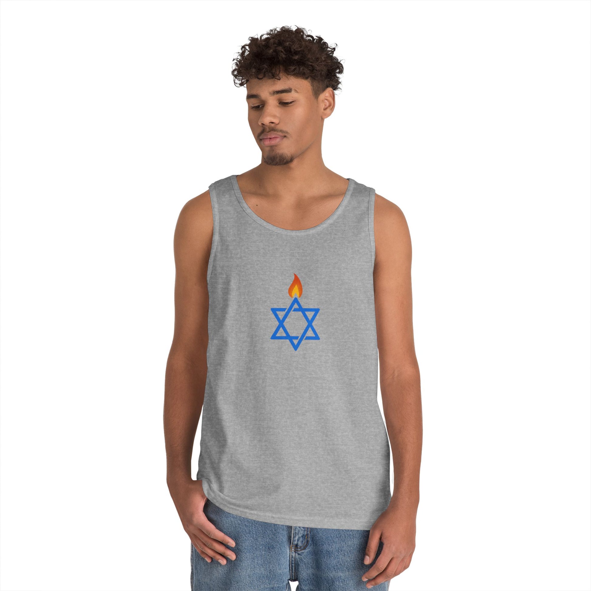 Fire Stars Of David Unisex Heavy Cotton Tank Top - American Zionist