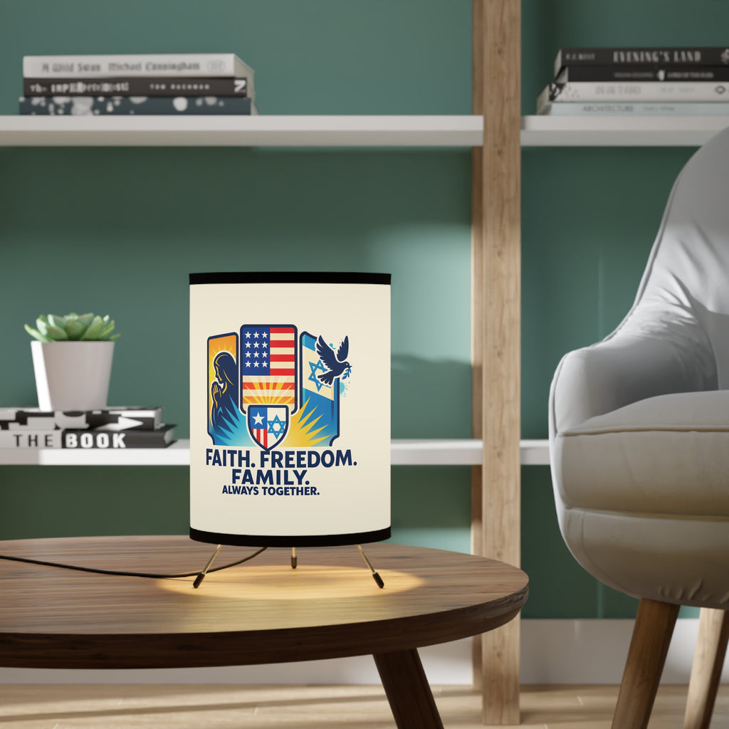 Faith Freedom Family Tripod Lamp with High - Res Printed Shade - American Zionist