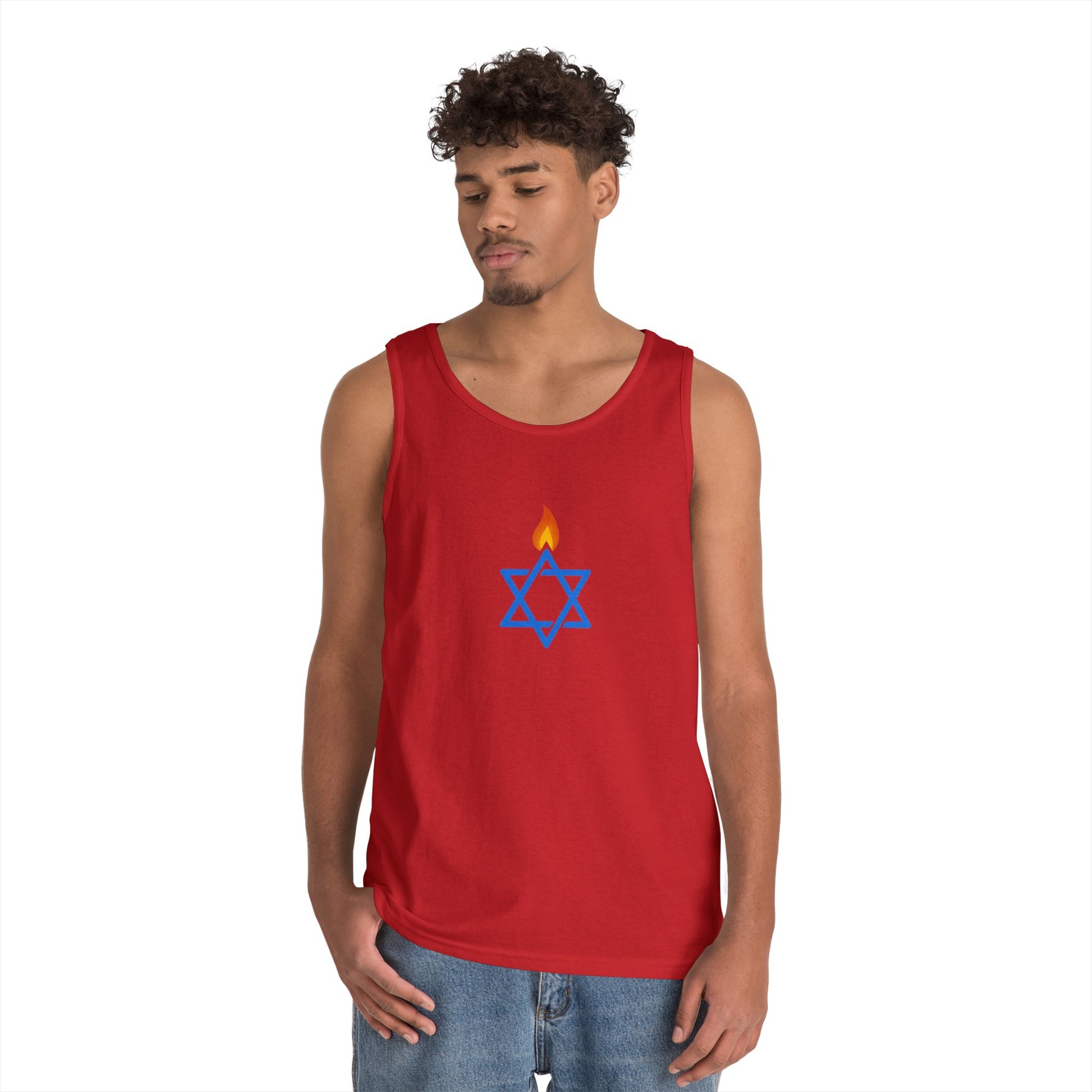 Fire Stars Of David Unisex Heavy Cotton Tank Top - American Zionist