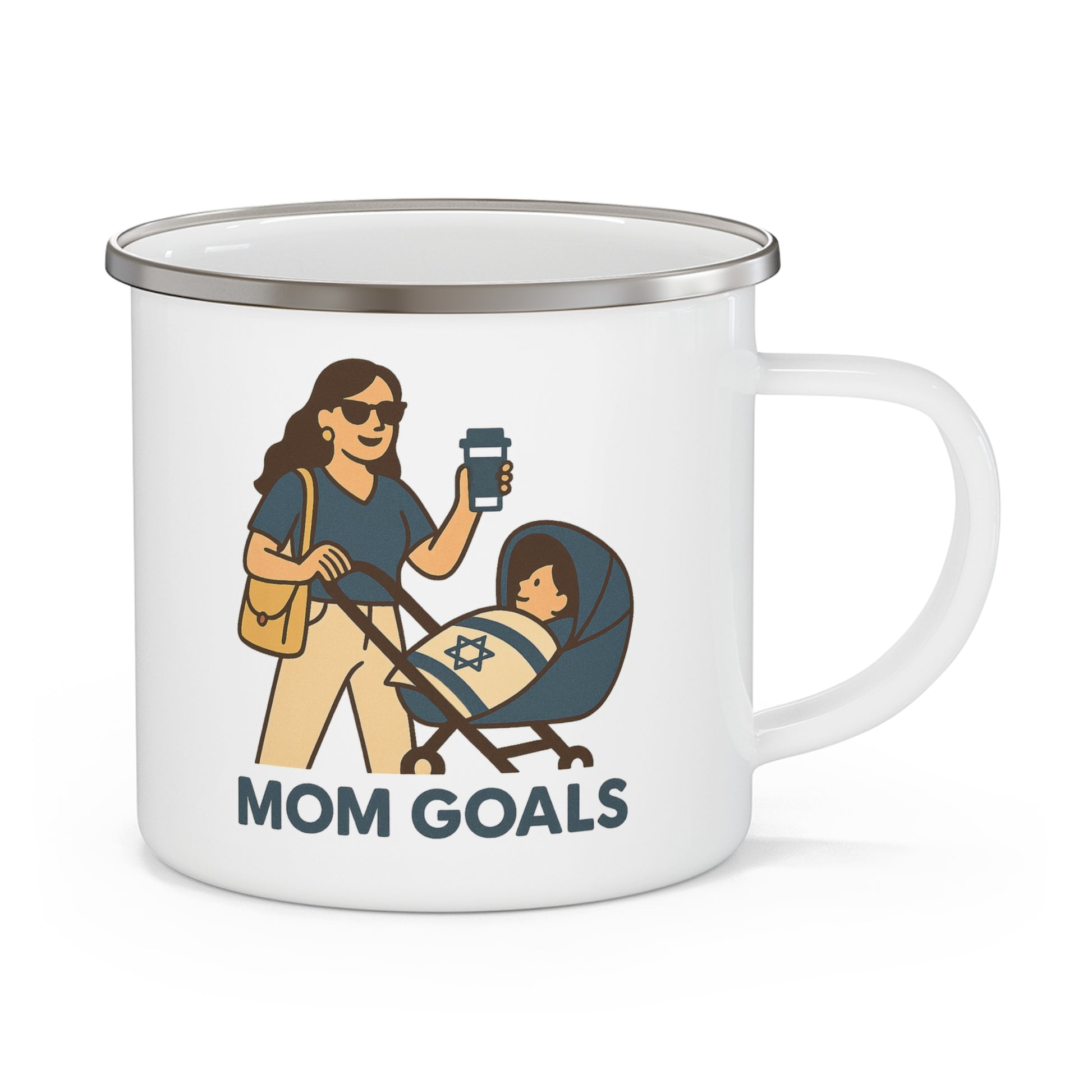 Mom Goals Enamel Camping Mug - American Zionist