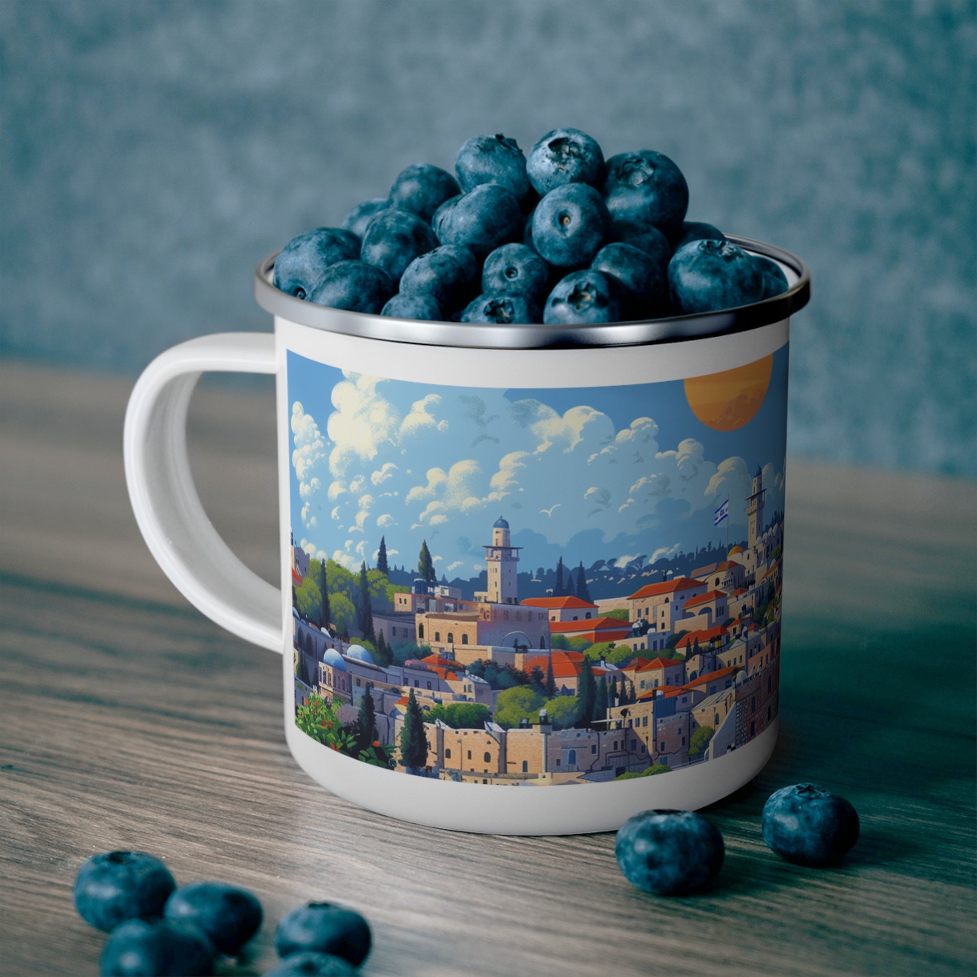 Jerusalem City Skyline Enamel Camping Mug - American Zionist