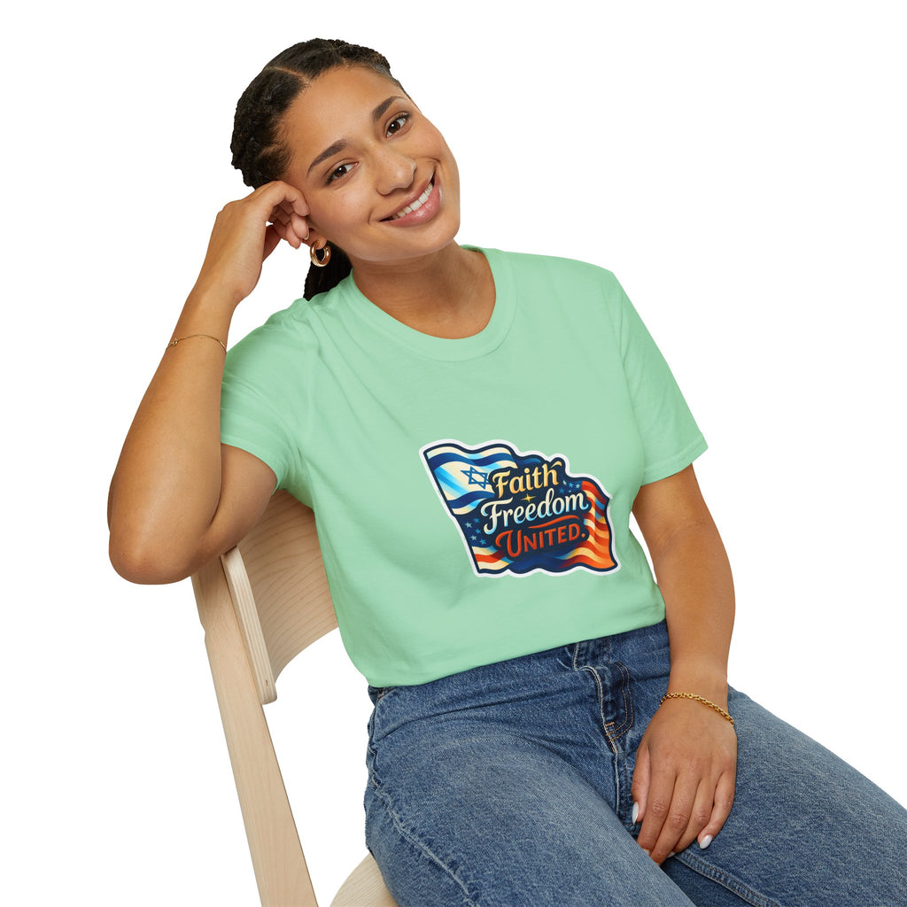 Faith Freedom United Unisex Softstyle T-Shirt - American Zionist