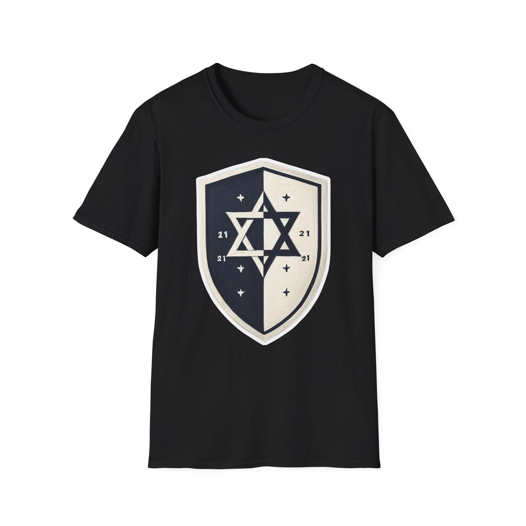 Black and White Shield Unisex Softstyle T-Shirt - American Zionist