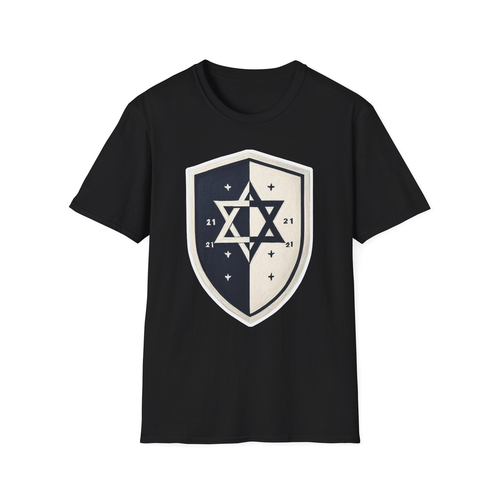 Black and White Shield Unisex Softstyle T-Shirt - American Zionist