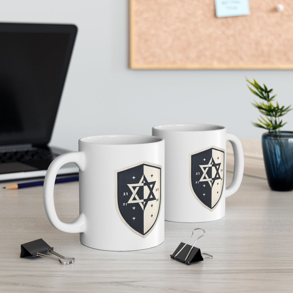 Black and White Shield Ceramic Mug 11oz, 15oz - American Zionist
