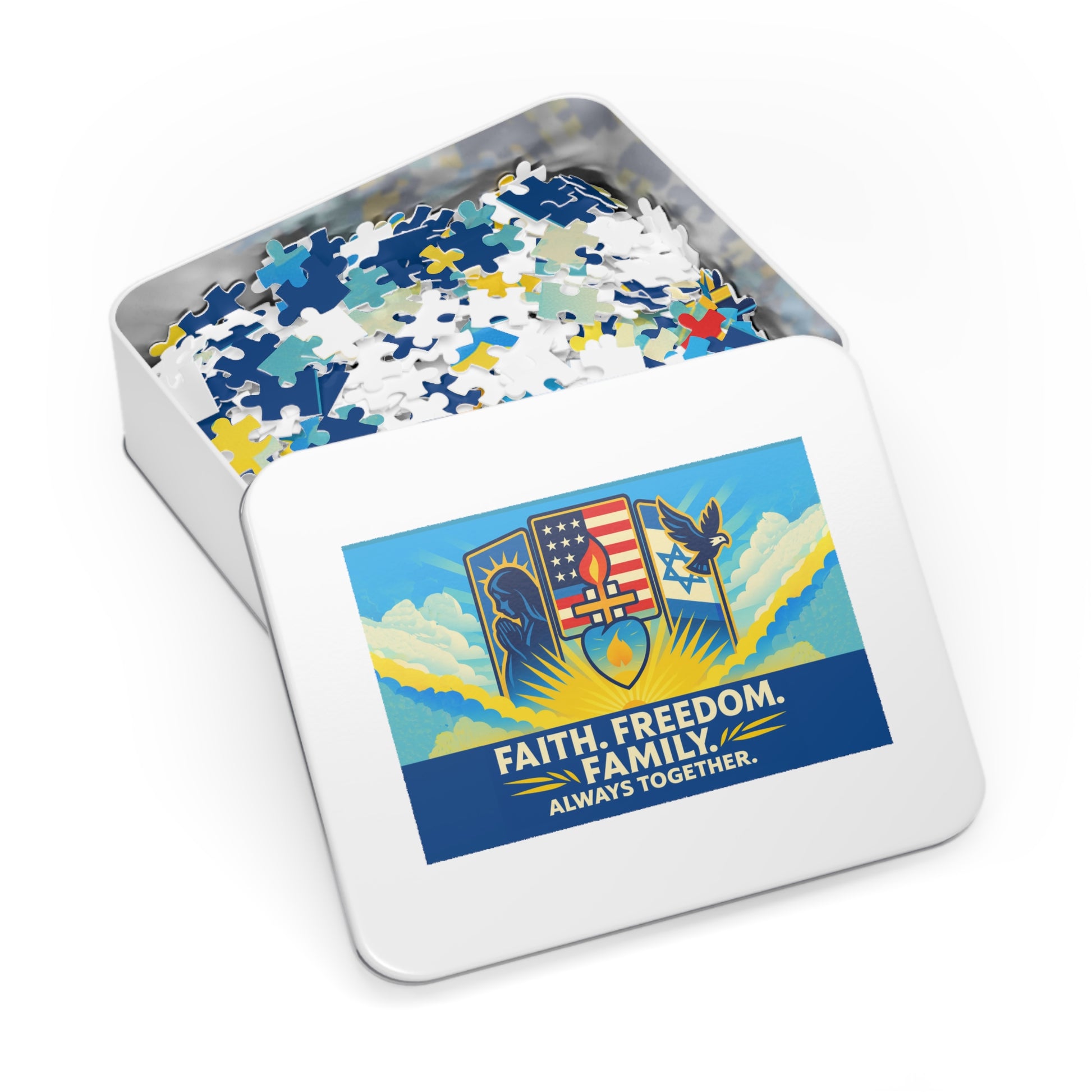 Guided By Faith's Flame Jigsaw Puzzle with Tin - American Zionist