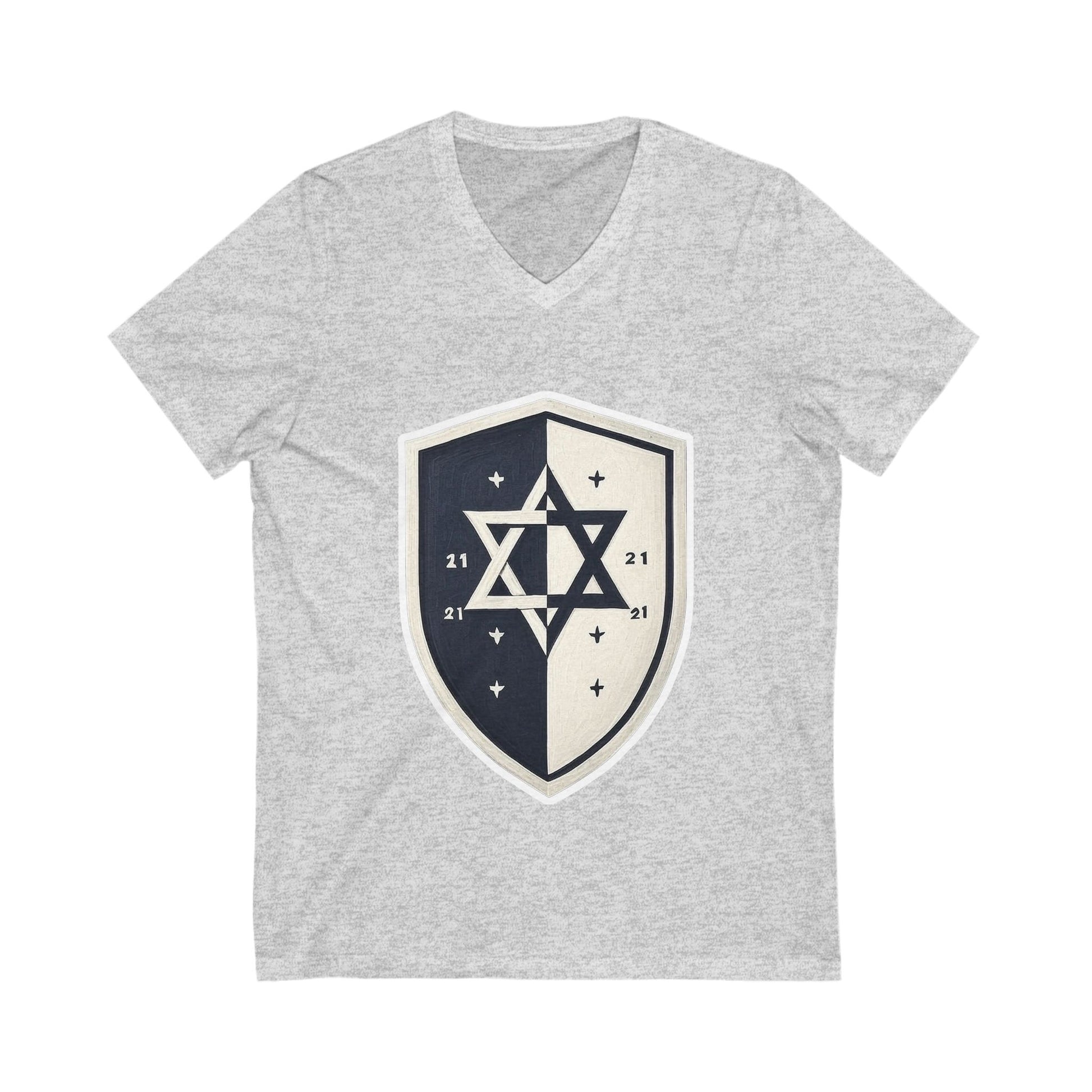Black and White Shield Unisex Jersey Short Sleeve V - Neck Tee - American Zionist