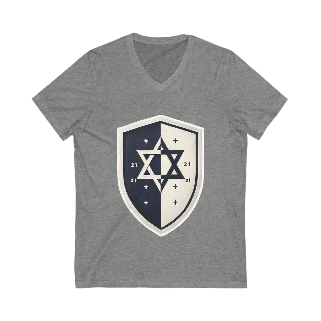 Black and White Shield Unisex Jersey Short Sleeve V - Neck Tee - American Zionist