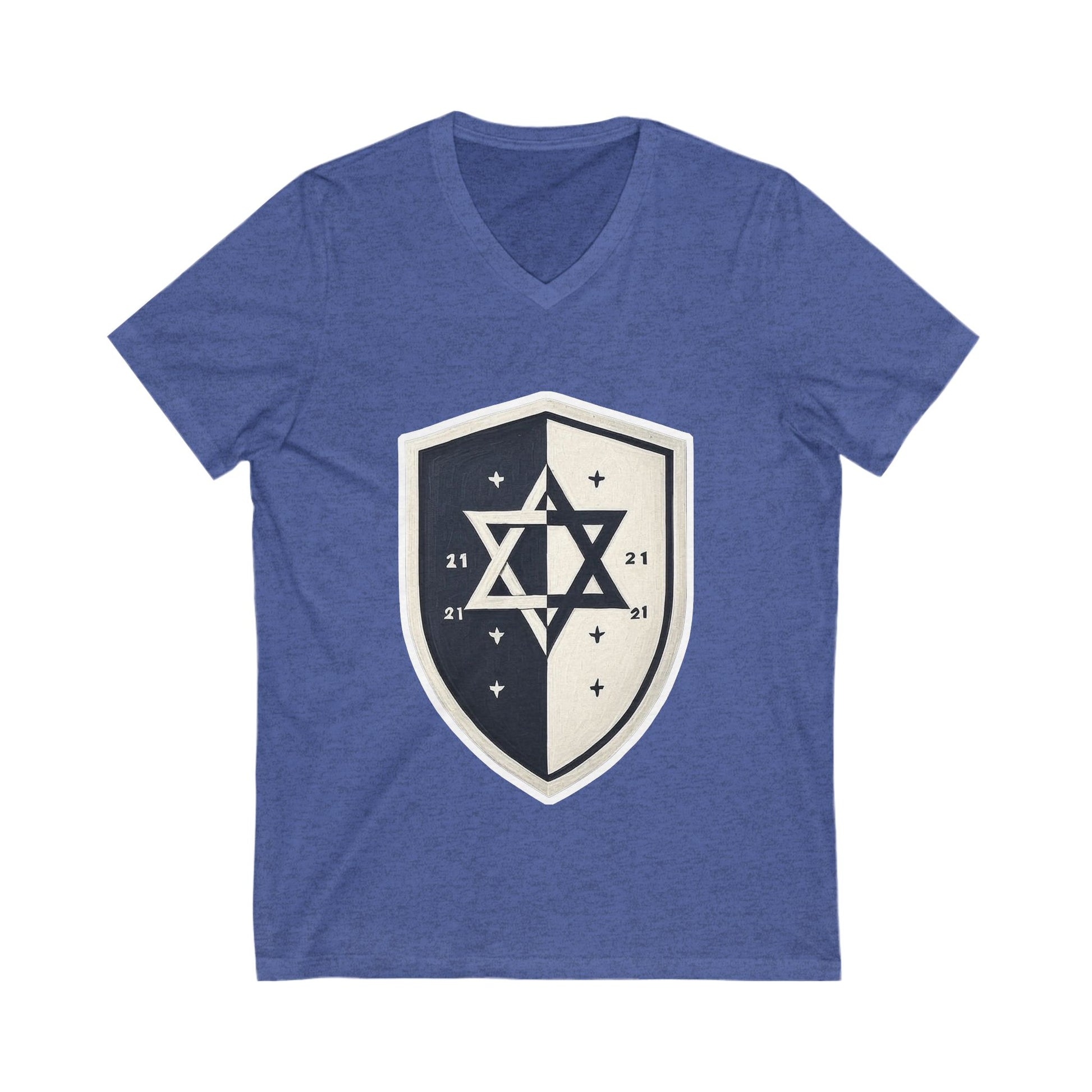 Black and White Shield Unisex Jersey Short Sleeve V - Neck Tee - American Zionist