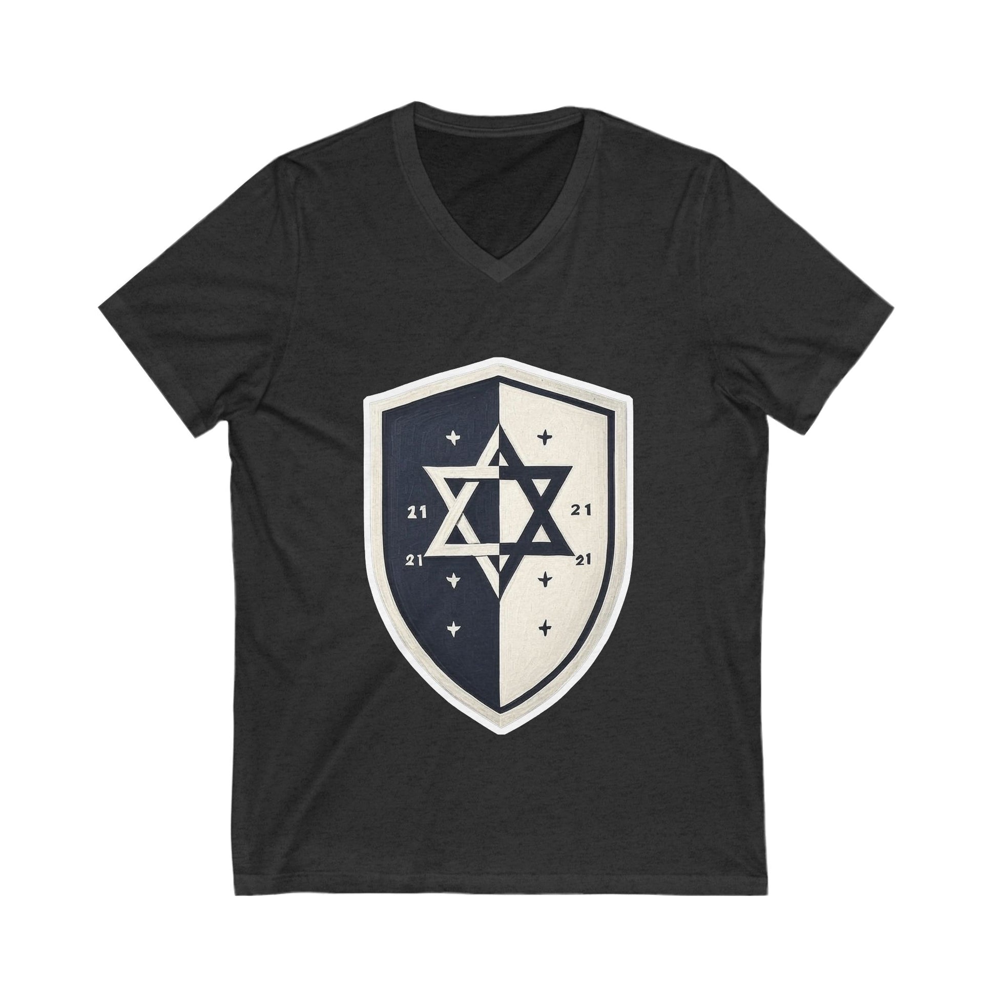 Black and White Shield Unisex Jersey Short Sleeve V - Neck Tee - American Zionist