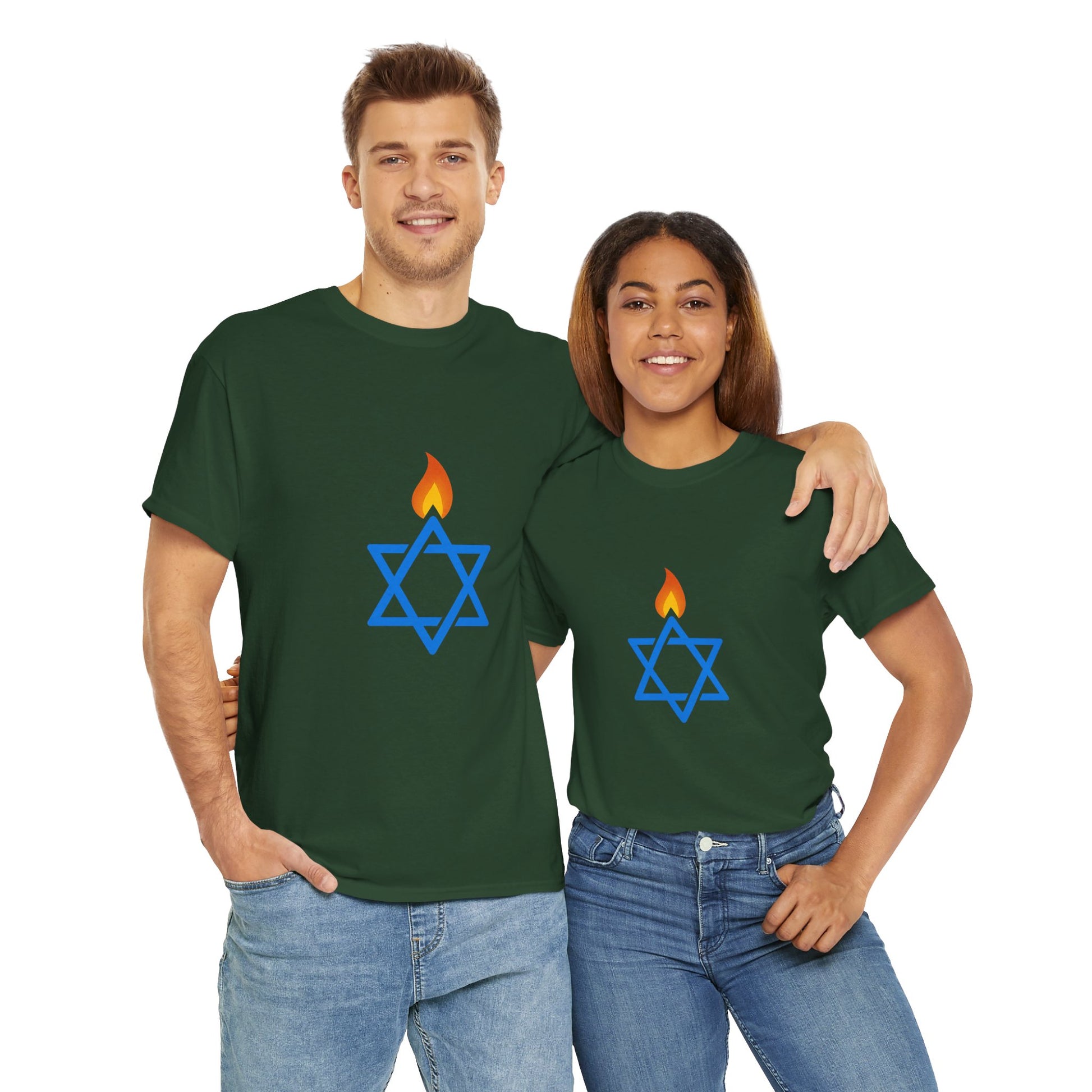 Fire Stars Of David Unisex Heavy Cotton Tee - American Zionist