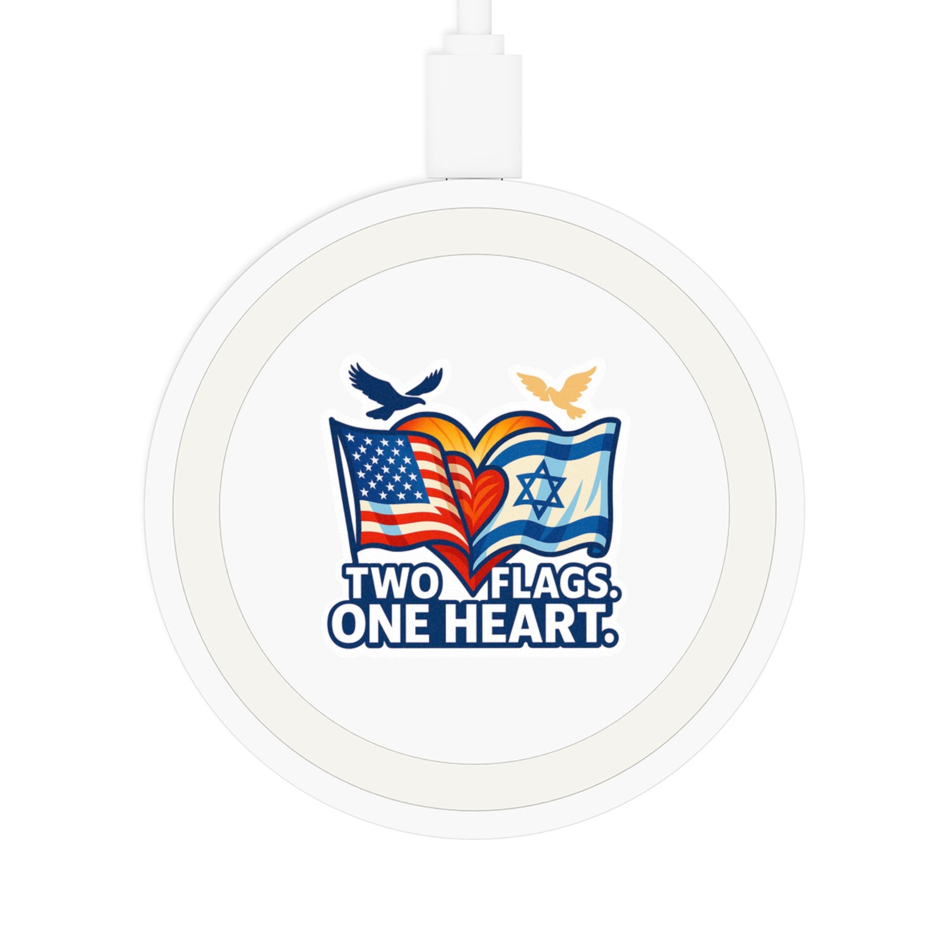 Two Flags. One Heart Quake Wireless Charging Pad - American Zionist
