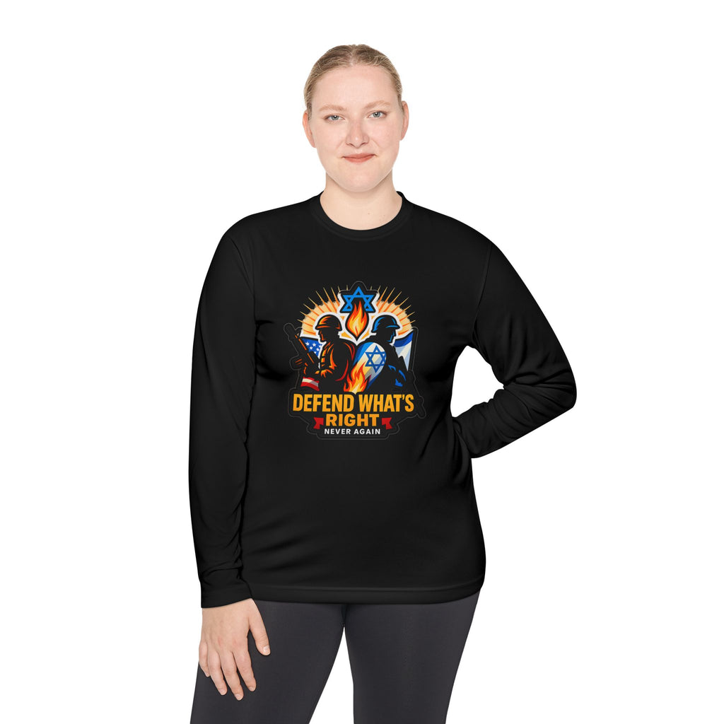 Defend What's Right Unisex Lightweight Long Sleeve Tee - American Zionist