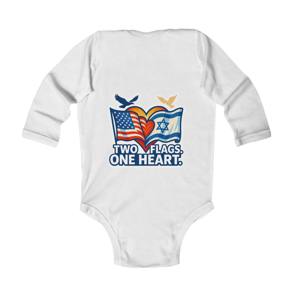 Two Flags. One Heart Infant Long Sleeve Bodysuit - American Zionist