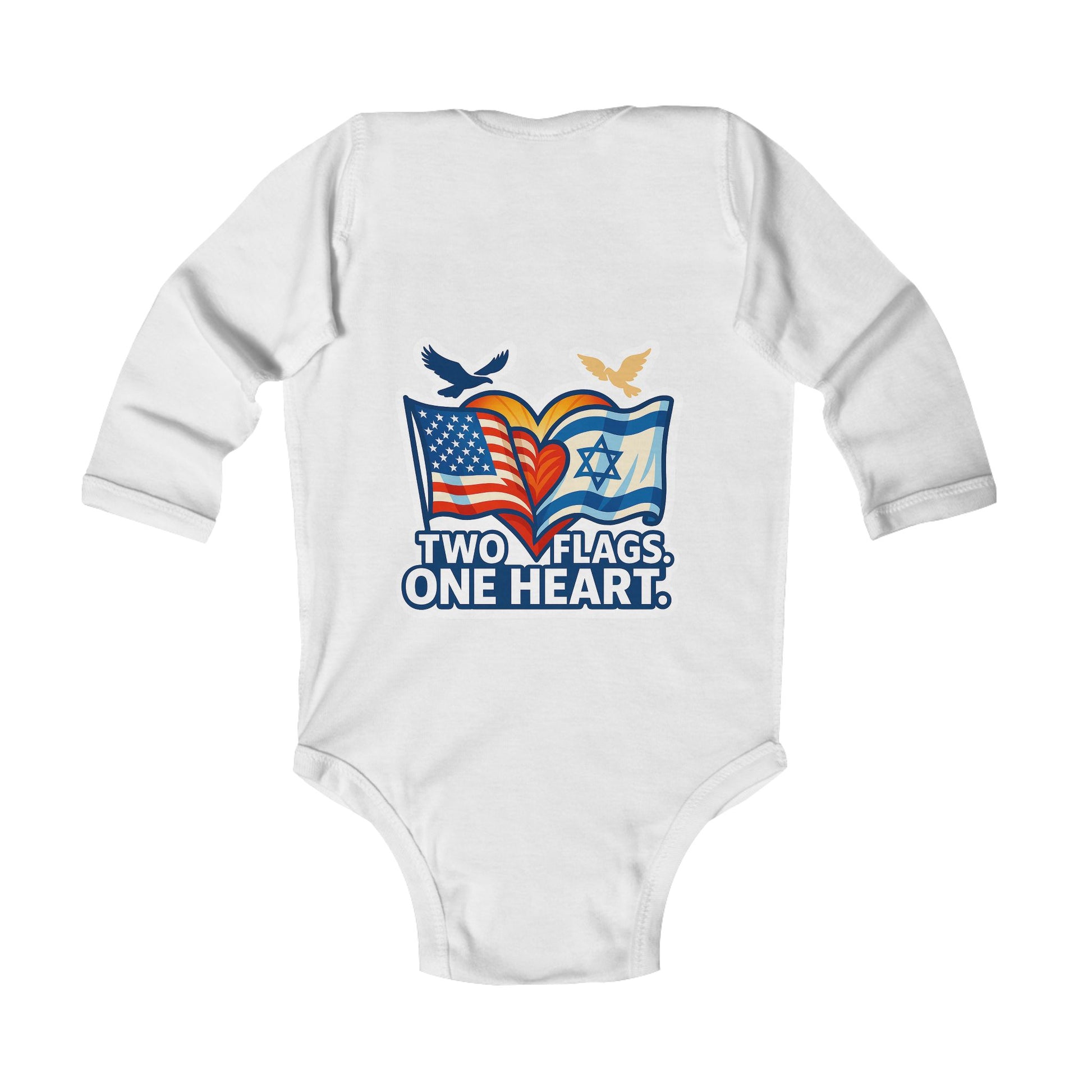 Two Flags. One Heart Infant Long Sleeve Bodysuit - American Zionist