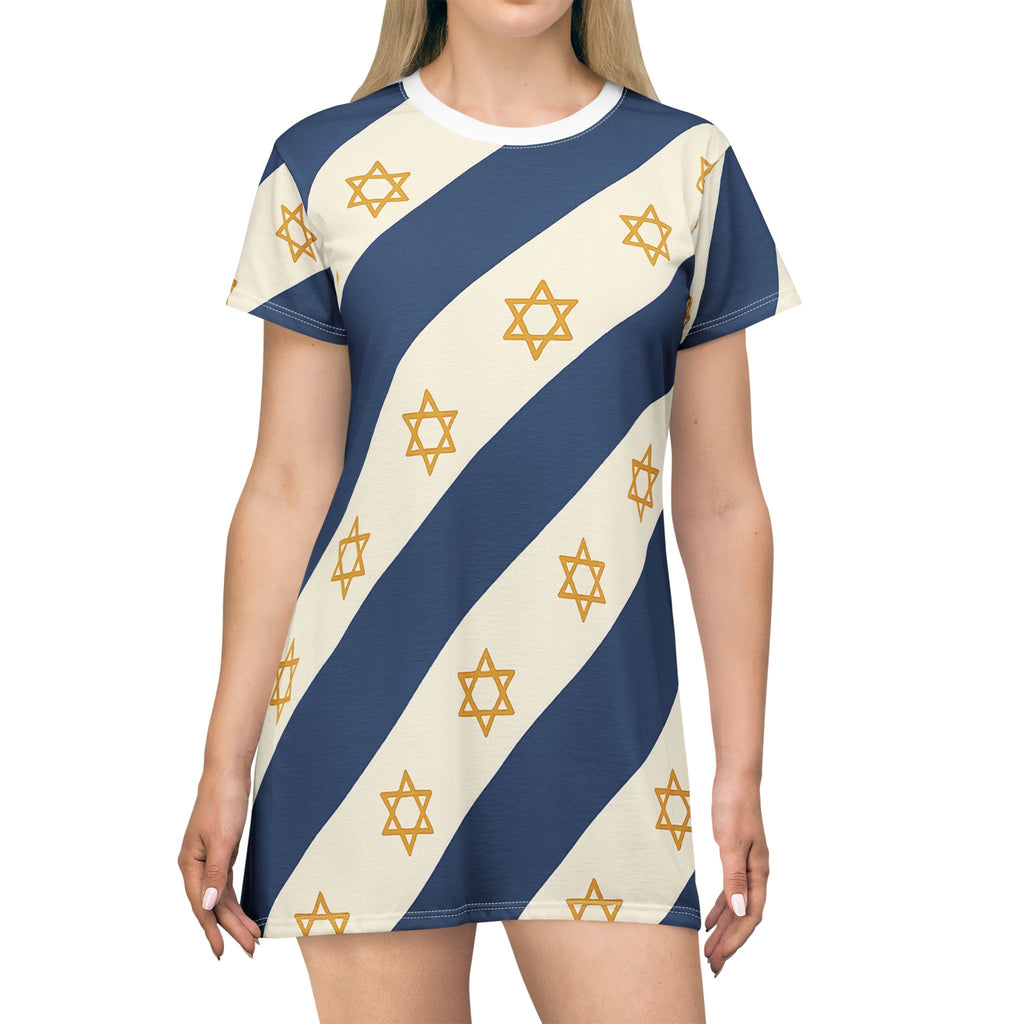 Israel Regalia Stripe T-Shirt Dress (AOP) - American Zionist