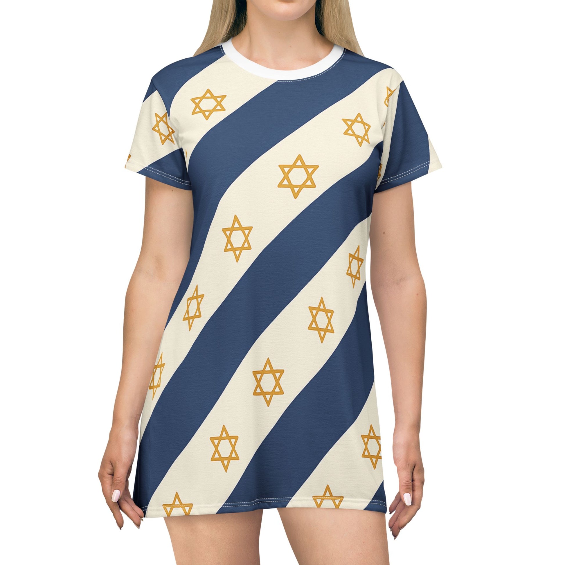 Israel Regalia Stripe T-Shirt Dress (AOP) - American Zionist