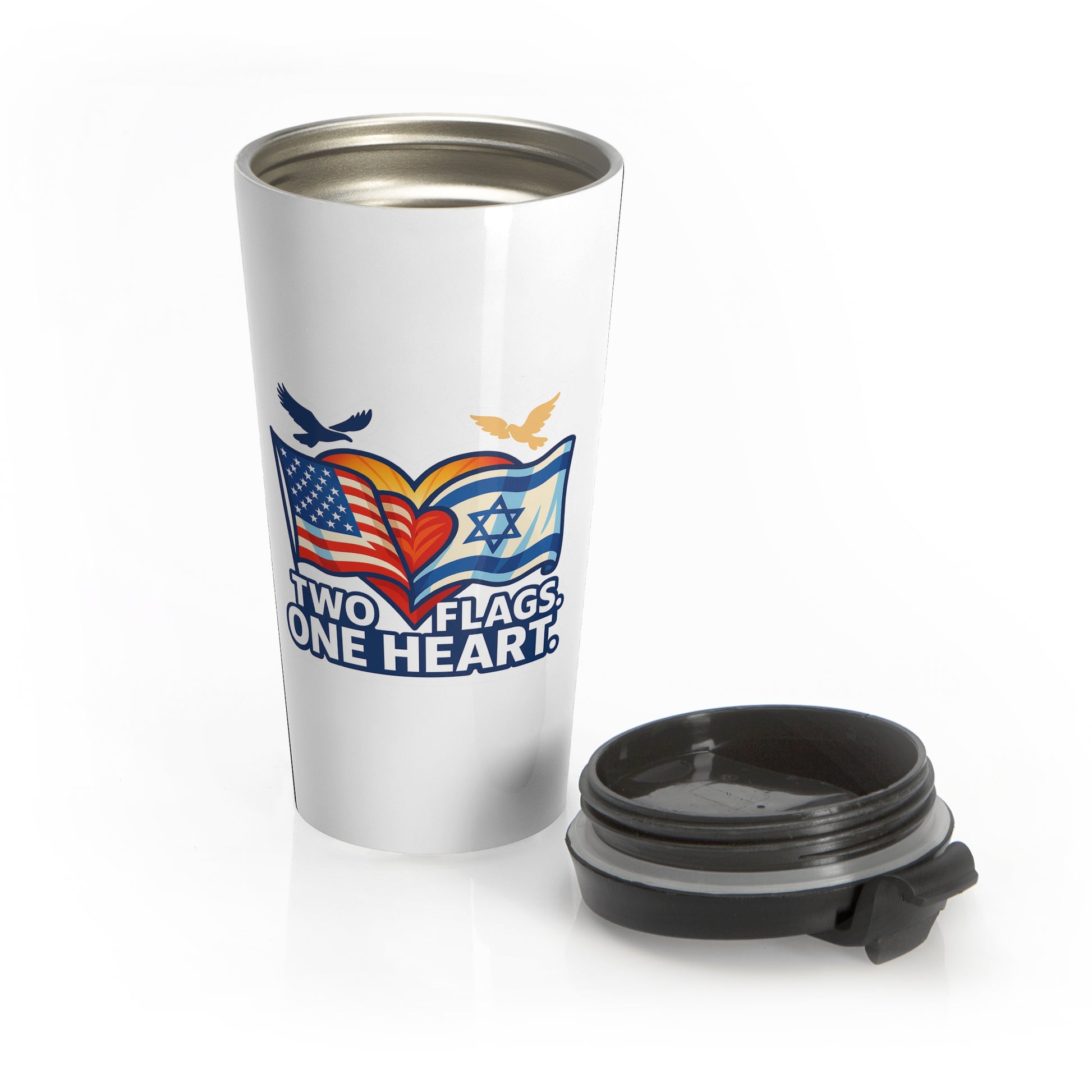 Two Flags. One Heart Stainless Steel Travel Mug - American Zionist