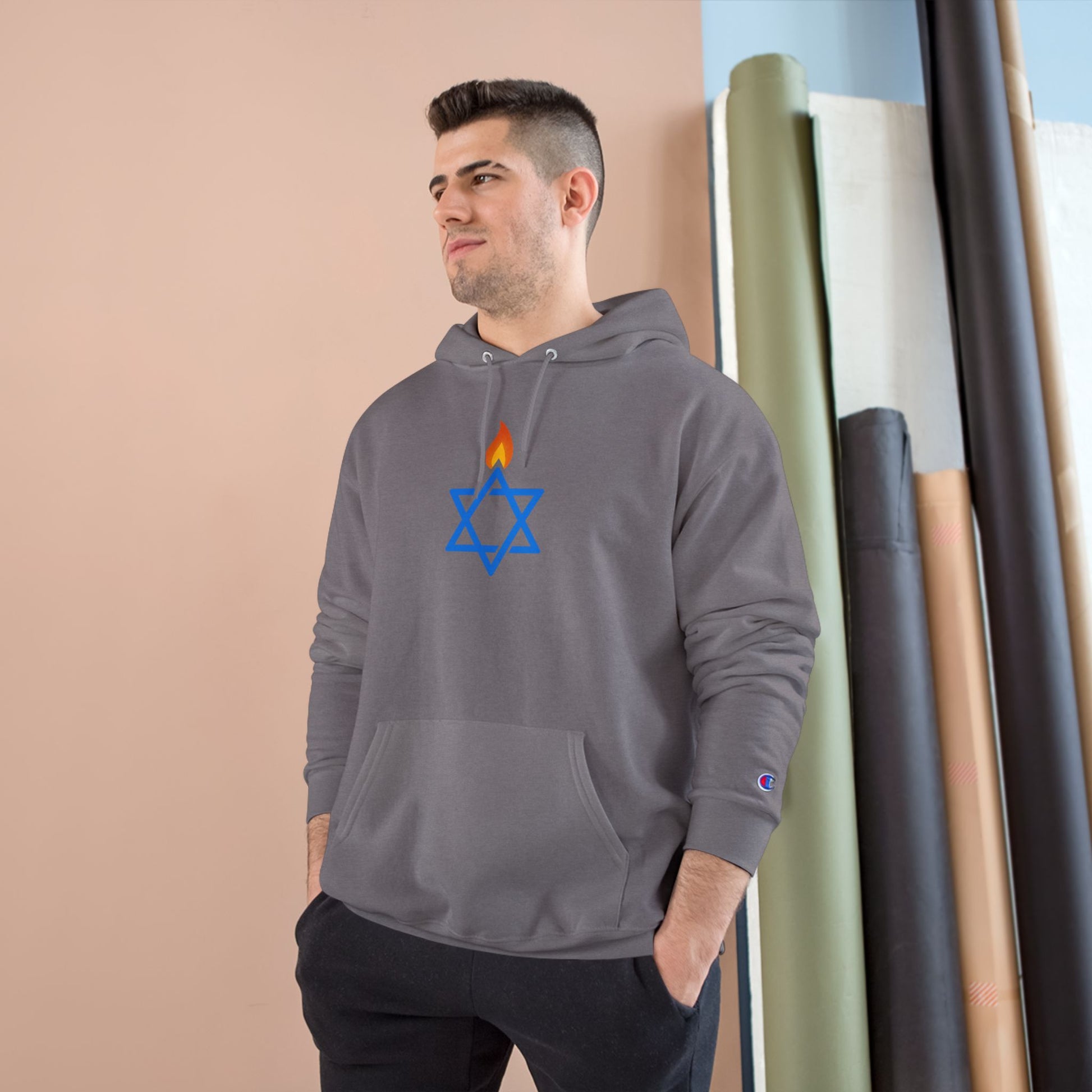 Fire Stars Of David Champion Hoodie - American Zionist