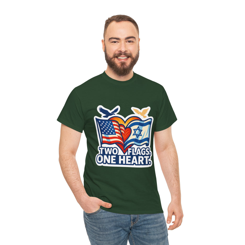 Two Flags One Heart Unisex Heavy Cotton Tee - American Zionist