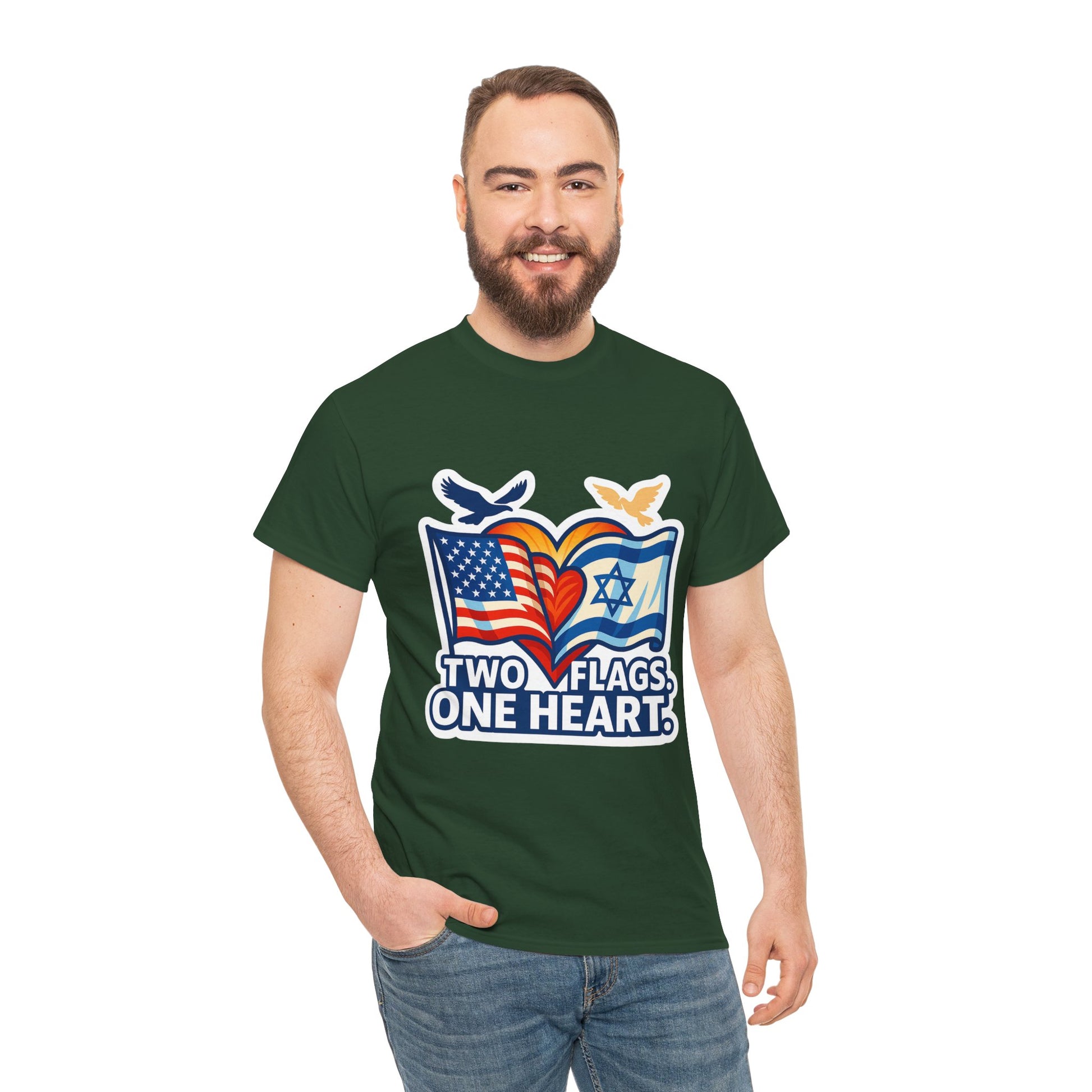Two Flags One Heart Unisex Heavy Cotton Tee - American Zionist