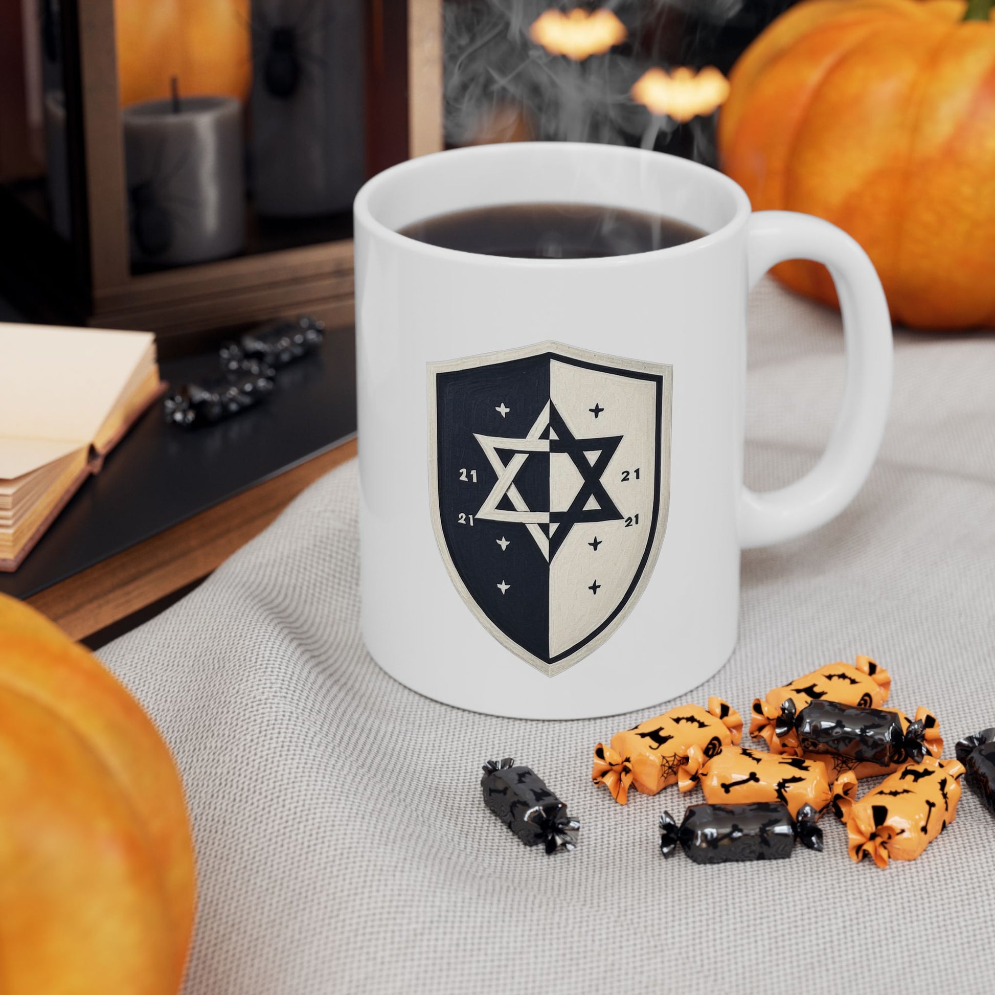 Black and White Shield Ceramic Mug 11oz, 15oz - American Zionist