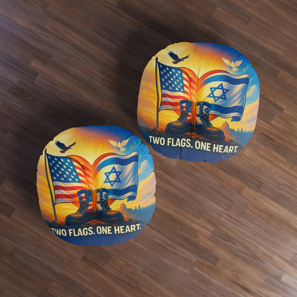 Two Flags One Heart Tufted Floor Pillow, Round - American Zionist