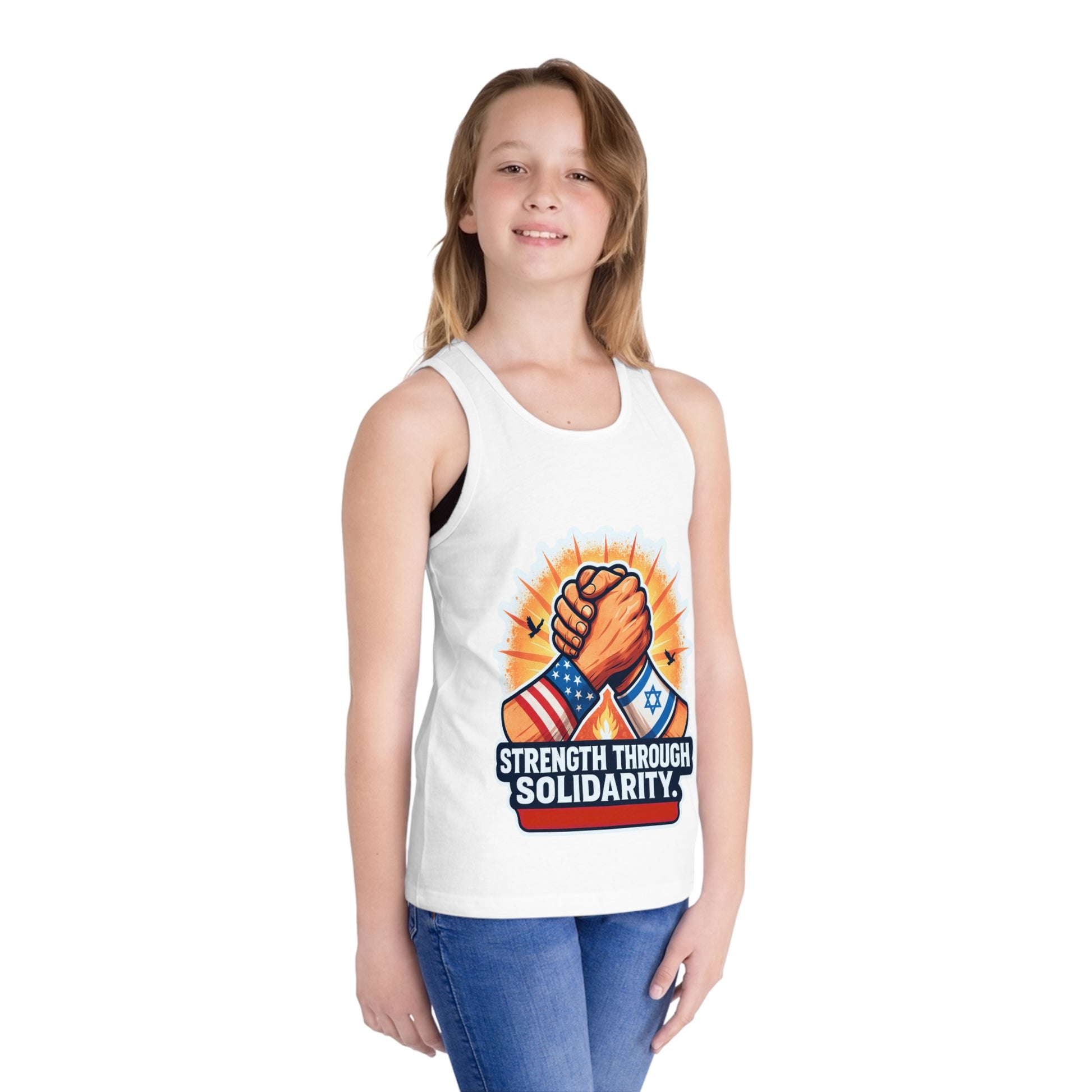 Strength Through Solidarity Kid's Jersey Tank Top - American Zionist