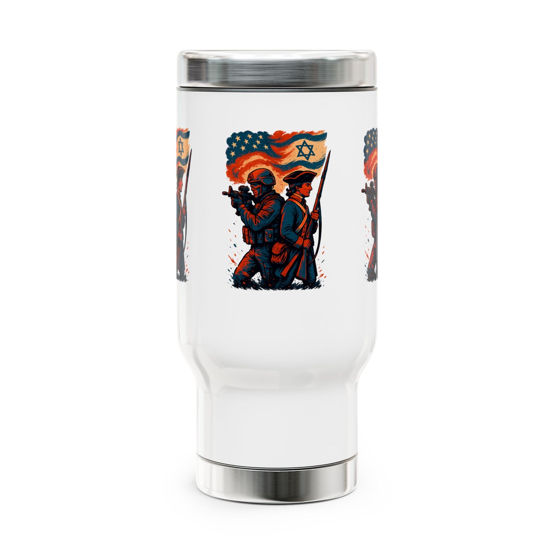 Defenders Across Generations Stainless Steel Travel Mug with Handle, 14oz - American Zionist
