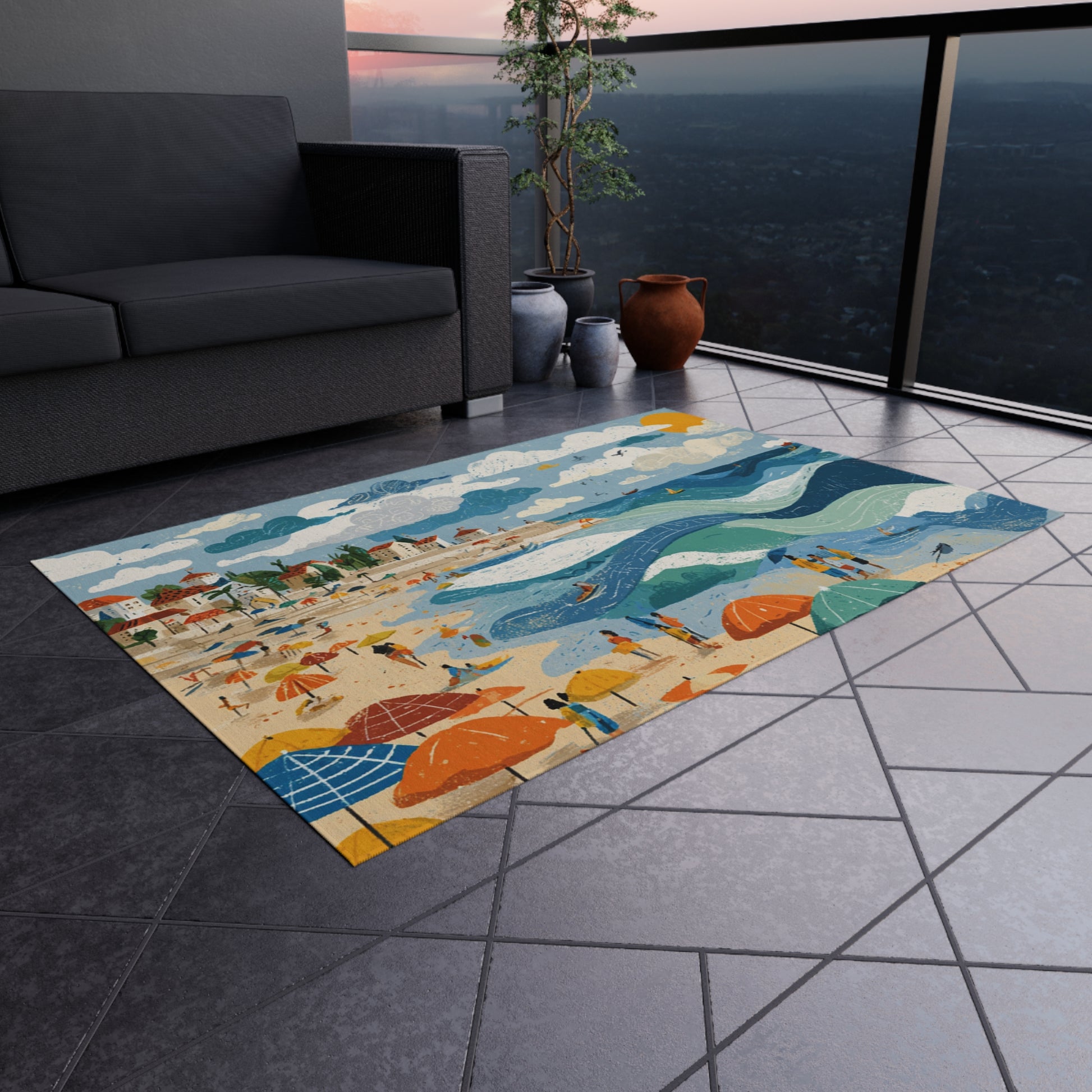 Tel Aviv Beach Outdoor Rug - American Zionist