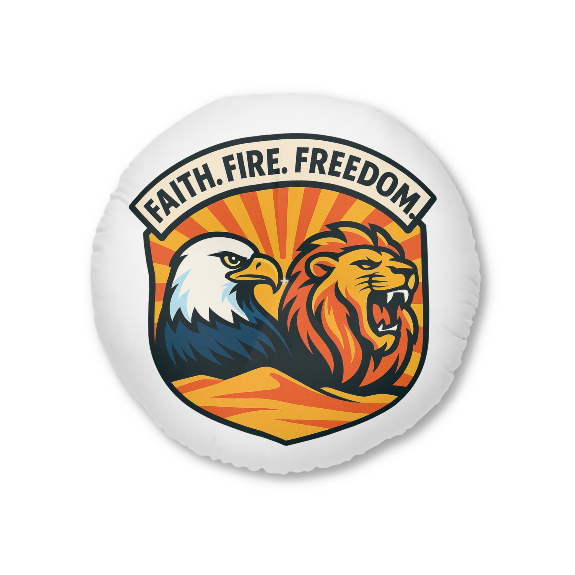 Lions Eagles Rise Tufted Floor Pillow, Round - American Zionist