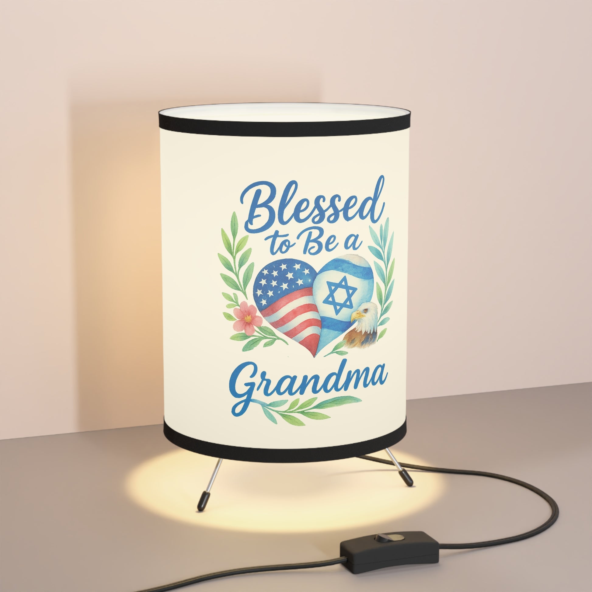 Blessed To Be A Grandma Tripod Lamp with High - Res Printed Shade - American Zionist
